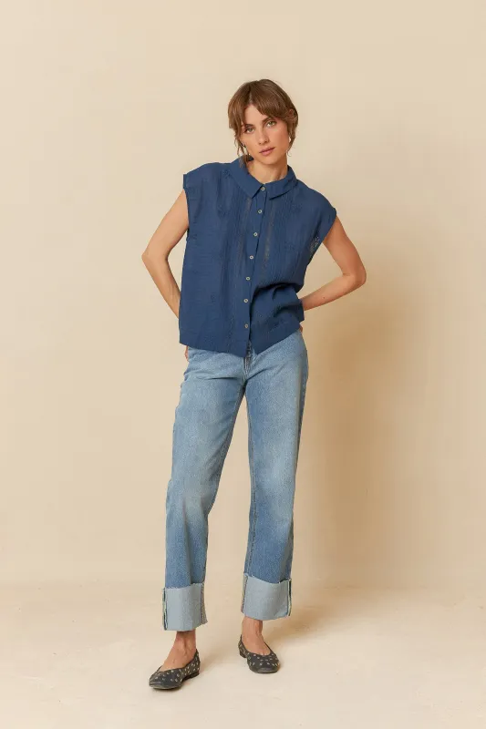 Cotton Embroidered Shirt Indigo Blue sold by Ivalo.com