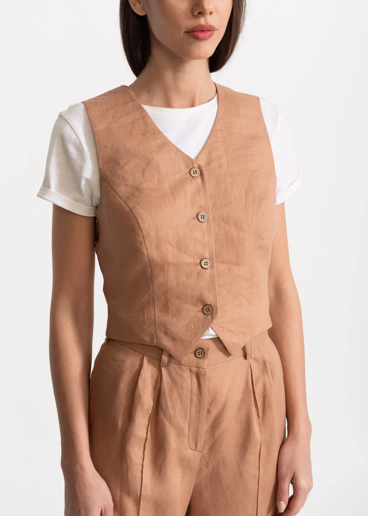 Women's Figa Linen Waistcoat Cappuccino sold by Ivalo.com