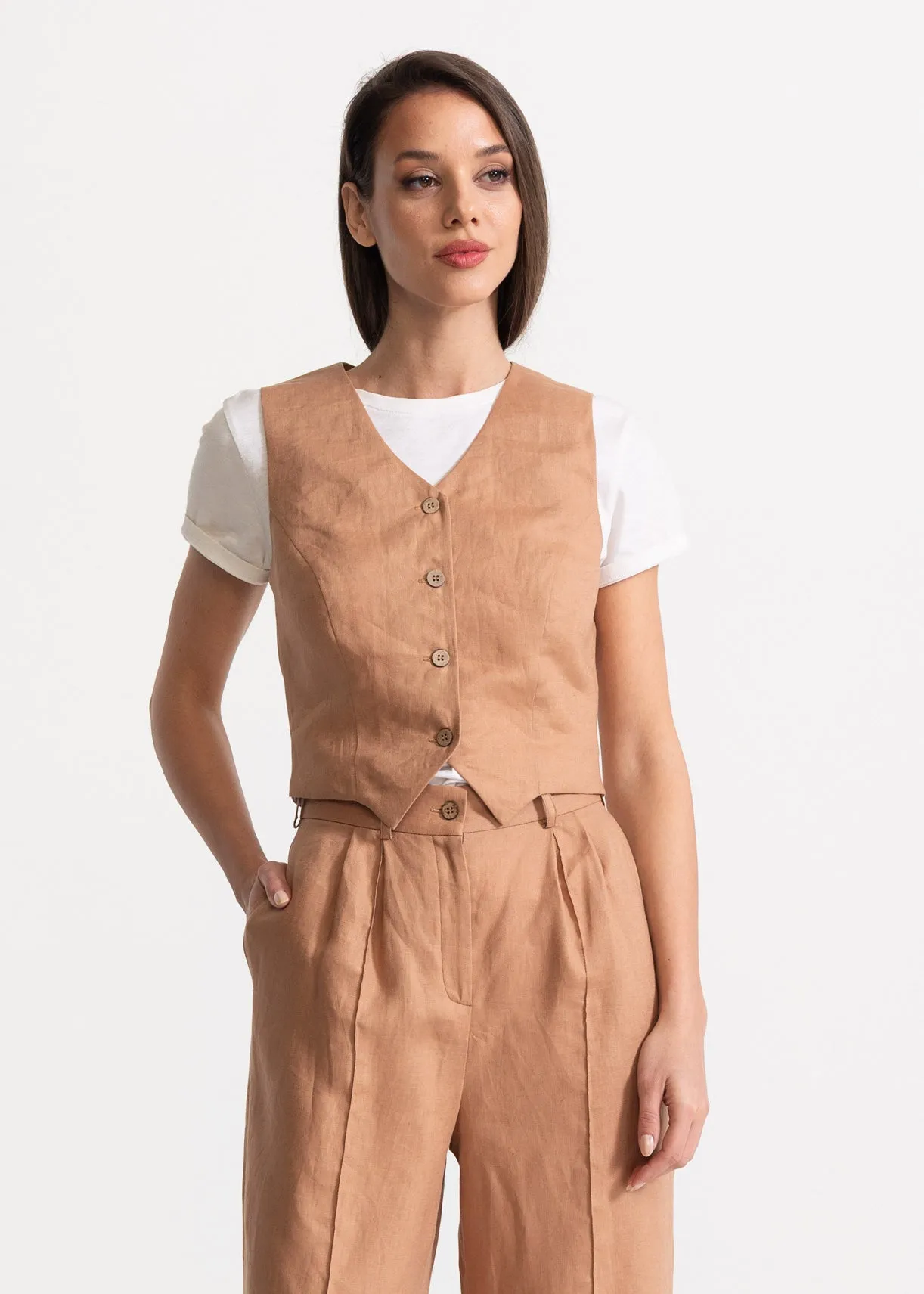 Women's Figa Linen Waistcoat Cappuccino sold by Ivalo.com product image thumbnail 3