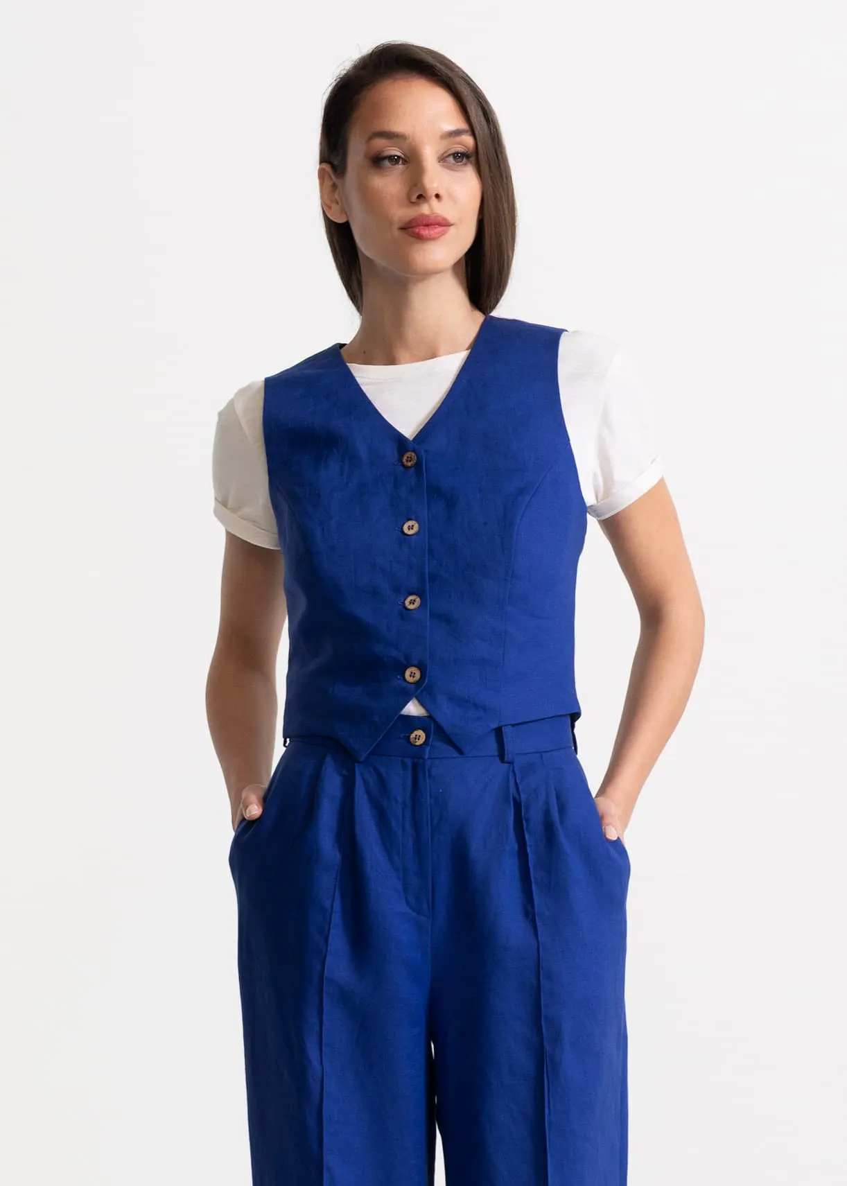Women's Figa Linen Waistcoat Royal Blue sold by Ivalo.com product image thumbnail 3