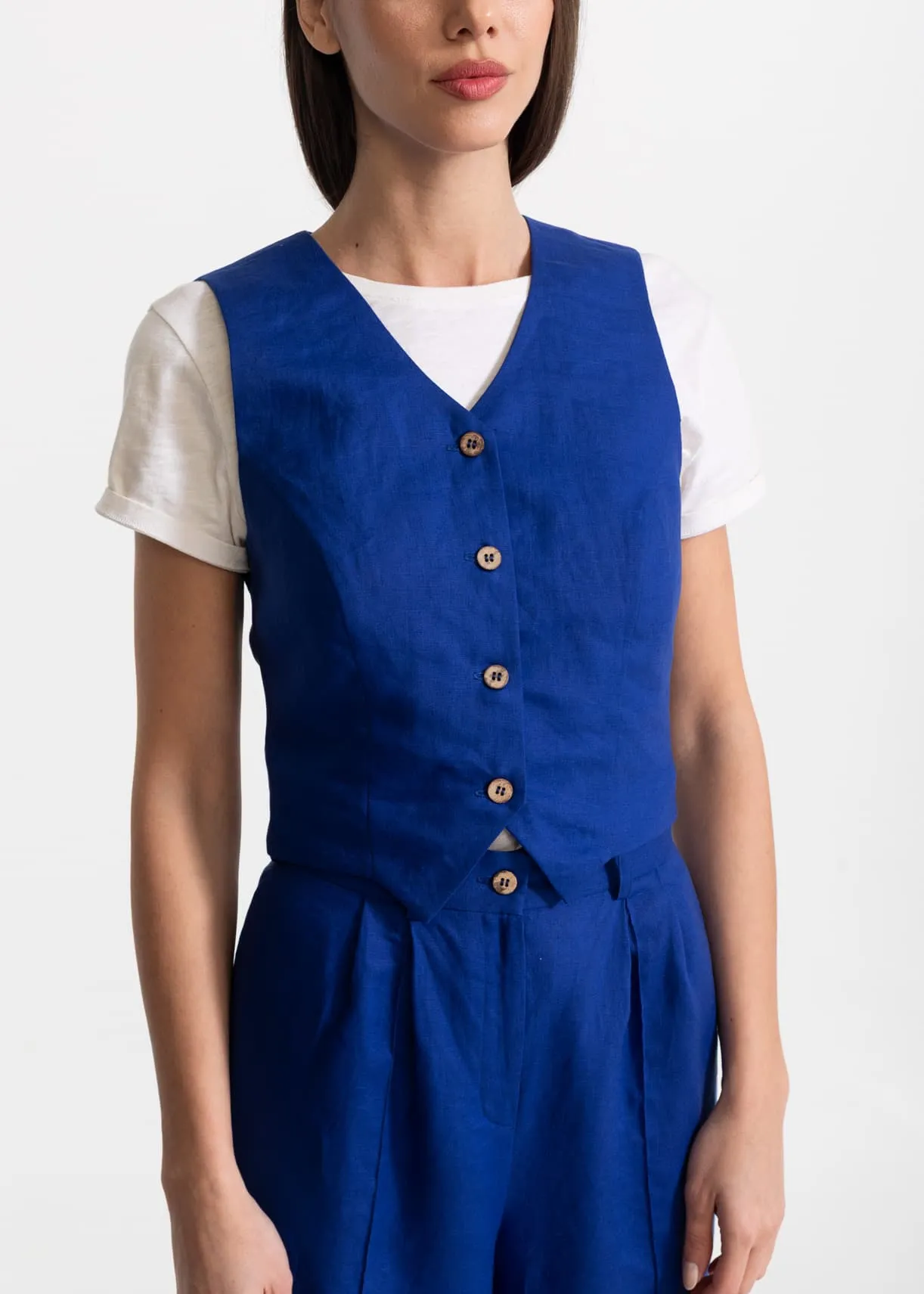 Women's Figa Linen Waistcoat Royal Blue sold by Ivalo.com