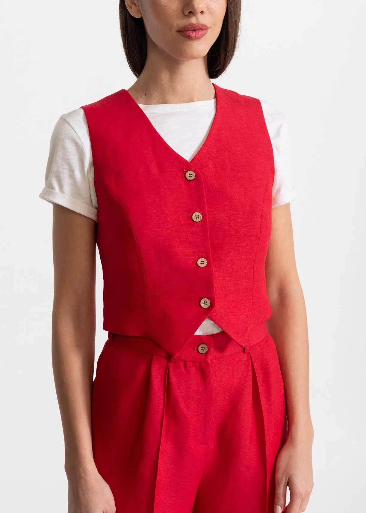 Women's Figa Linen Waistcoat Red sold by Ivalo.com