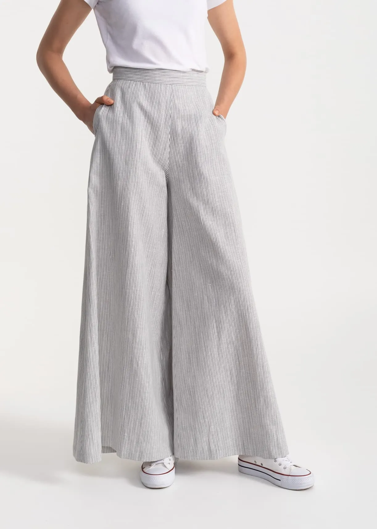 Women's Palazzo Cotton Pants Grey Stripes sold by Ivalo.com