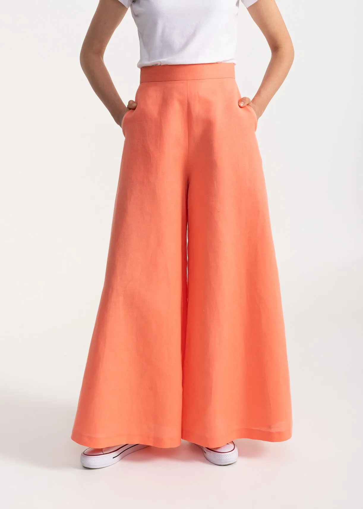 Women's Palazzo Linen Pants Melon sold by Ivalo.com