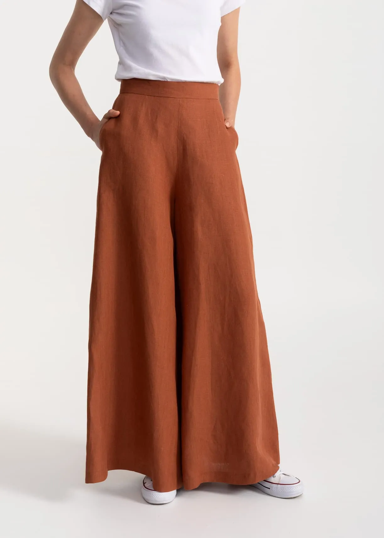 Women's Palazzo Linen Pants Terracotta sold by Ivalo.com