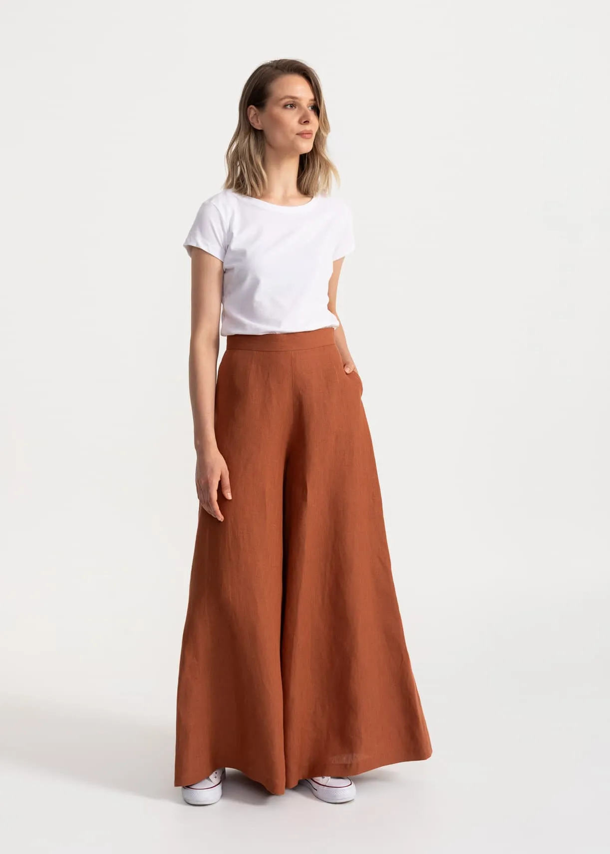 Women's Palazzo Linen Pants Terracotta sold by Ivalo.com product image thumbnail 4