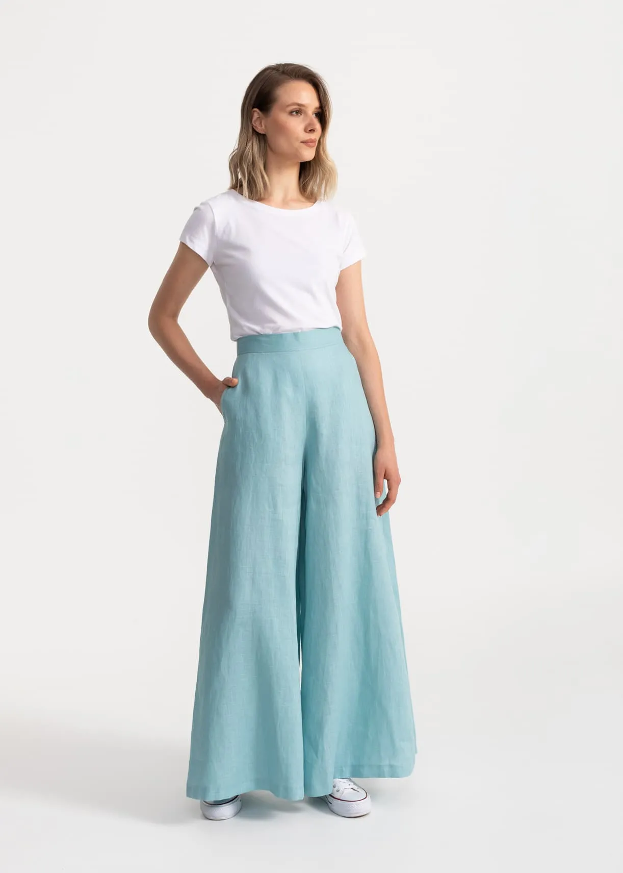 Women's Palazzo Linen Pants Aqua sold by Ivalo.com product image thumbnail 4