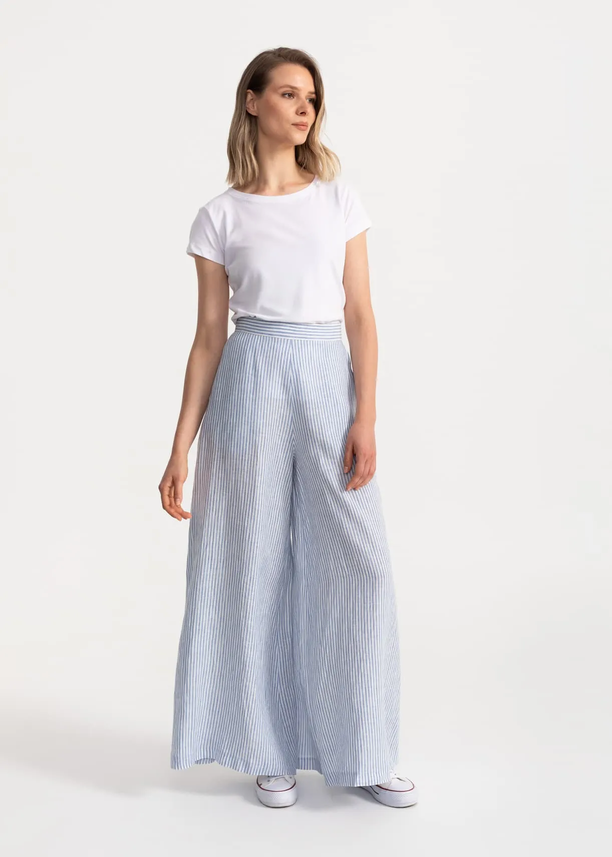 Women's Palazzo Linen Pants Blue Stripes sold by Ivalo.com product image thumbnail 4