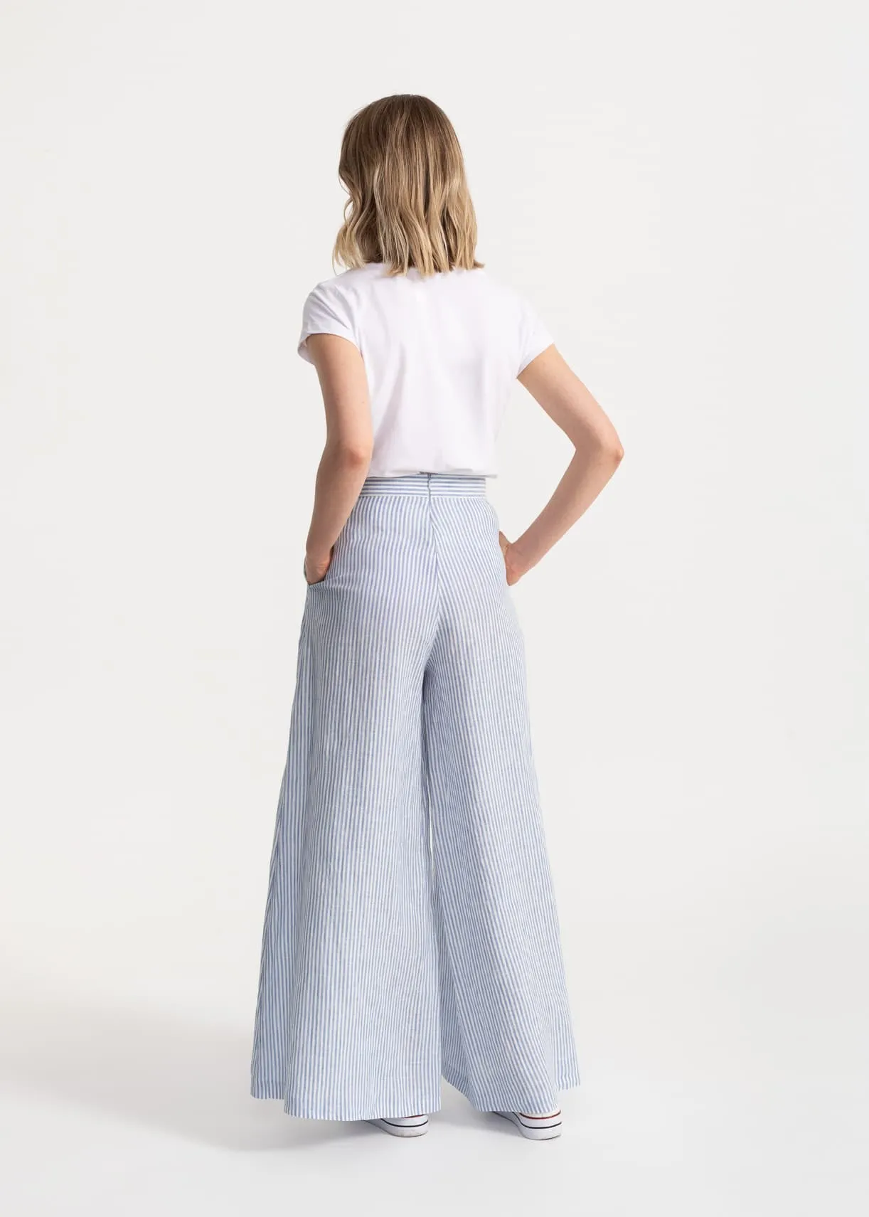 Women's Palazzo Linen Pants Blue Stripes sold by Ivalo.com product image thumbnail 2