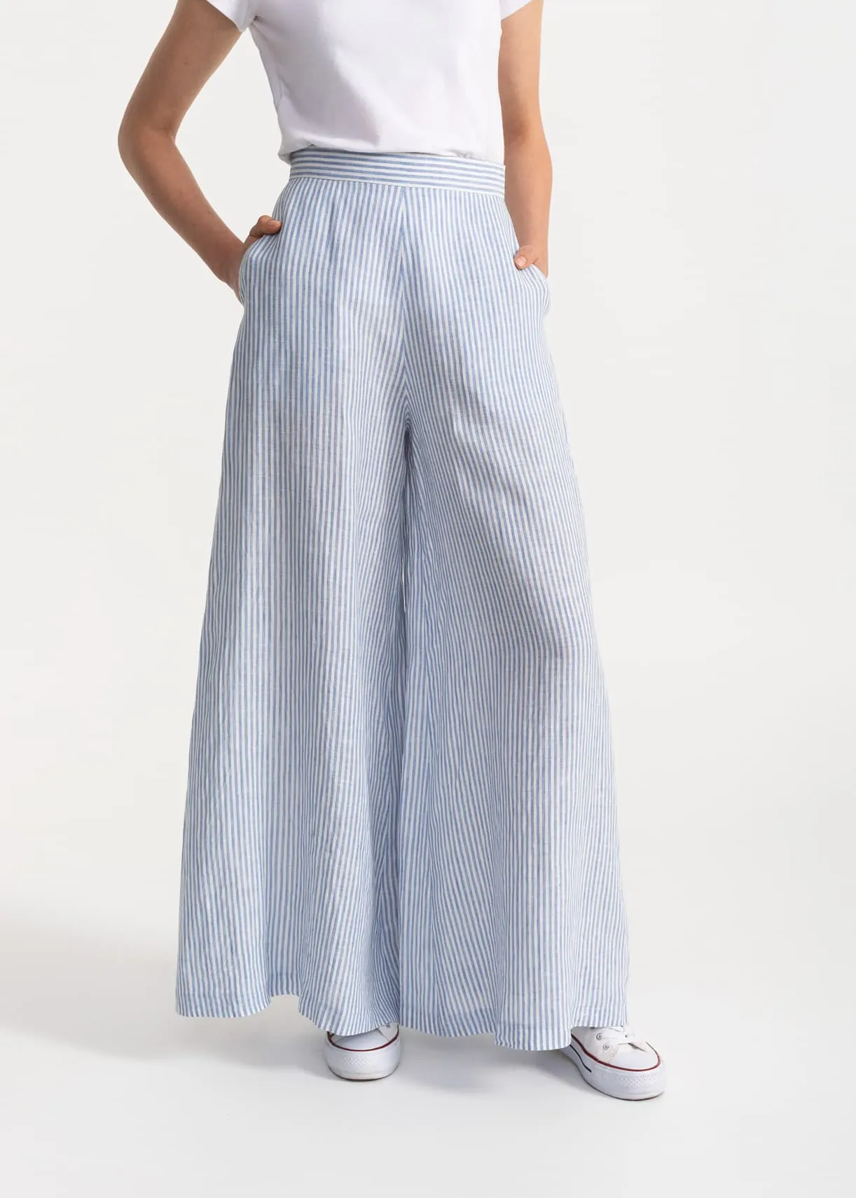 Women's Palazzo Linen Pants Blue Stripes sold by Ivalo.com