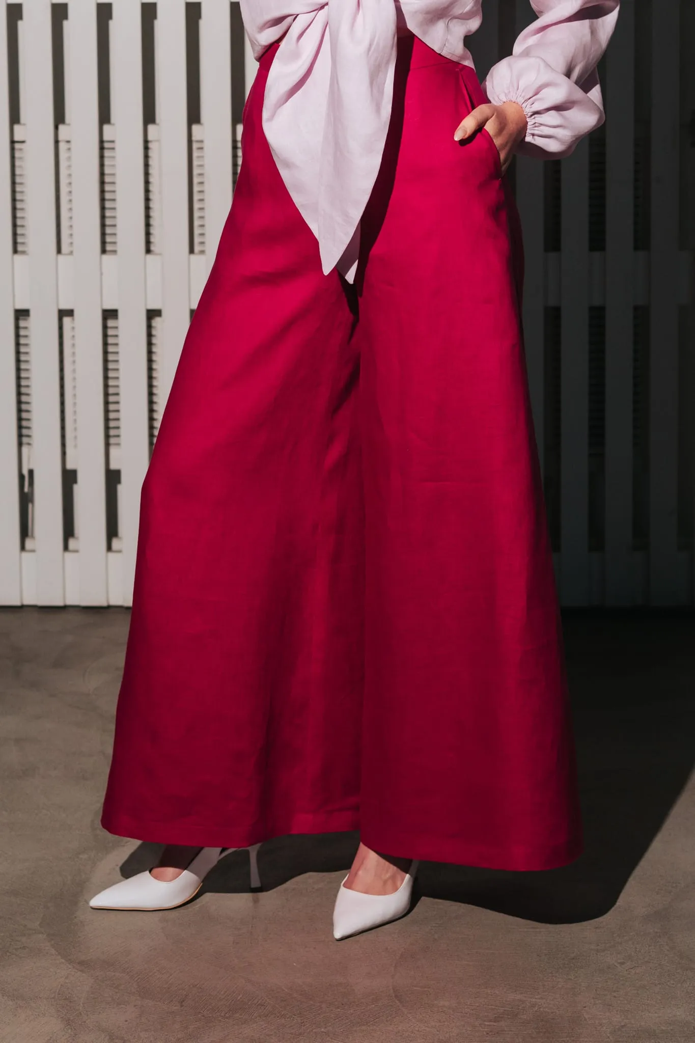 Women's Palazzo Linen Pants Fuchsia sold by Ivalo.com