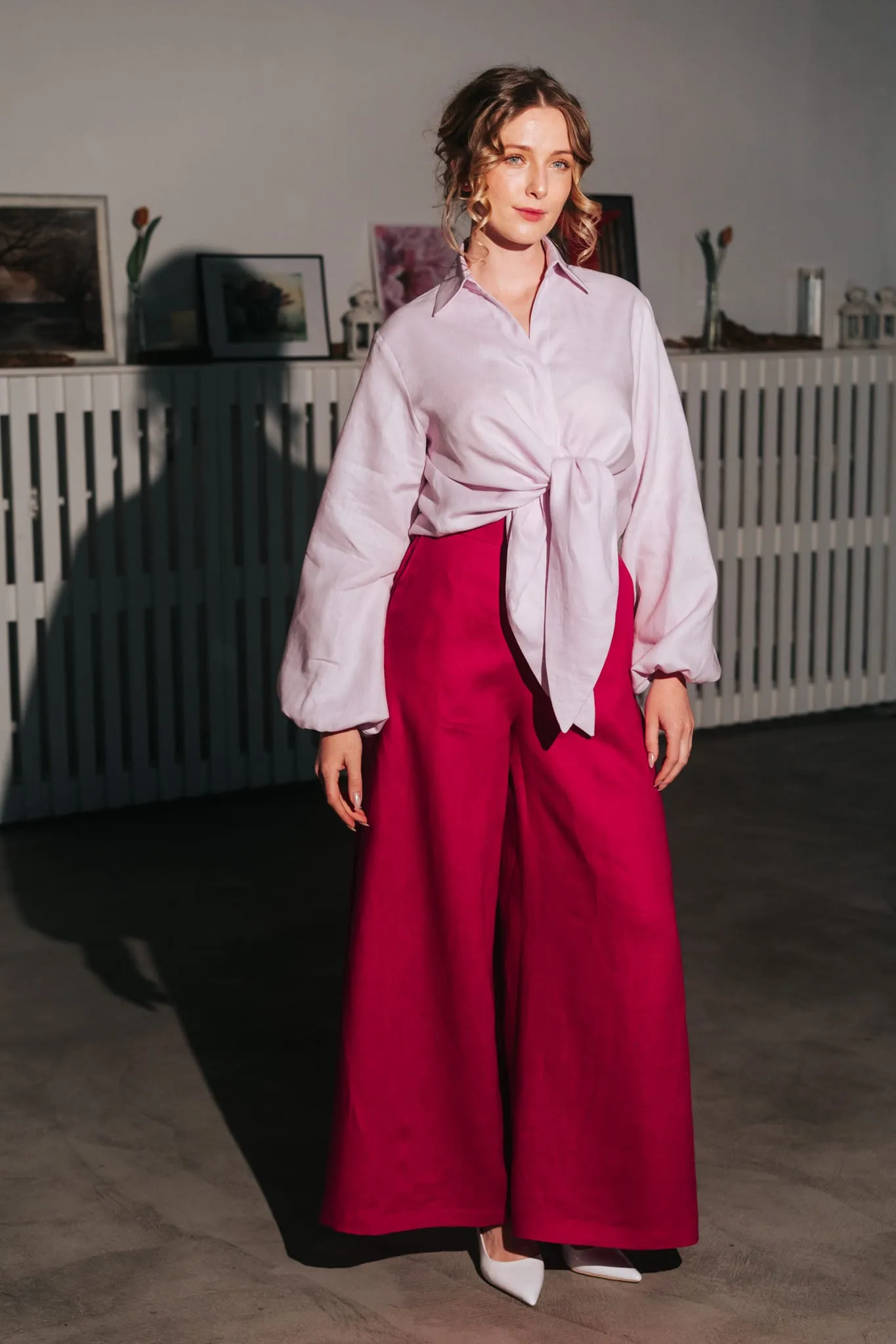 Women's Palazzo Linen Pants Fuchsia sold by Ivalo.com product image thumbnail 3