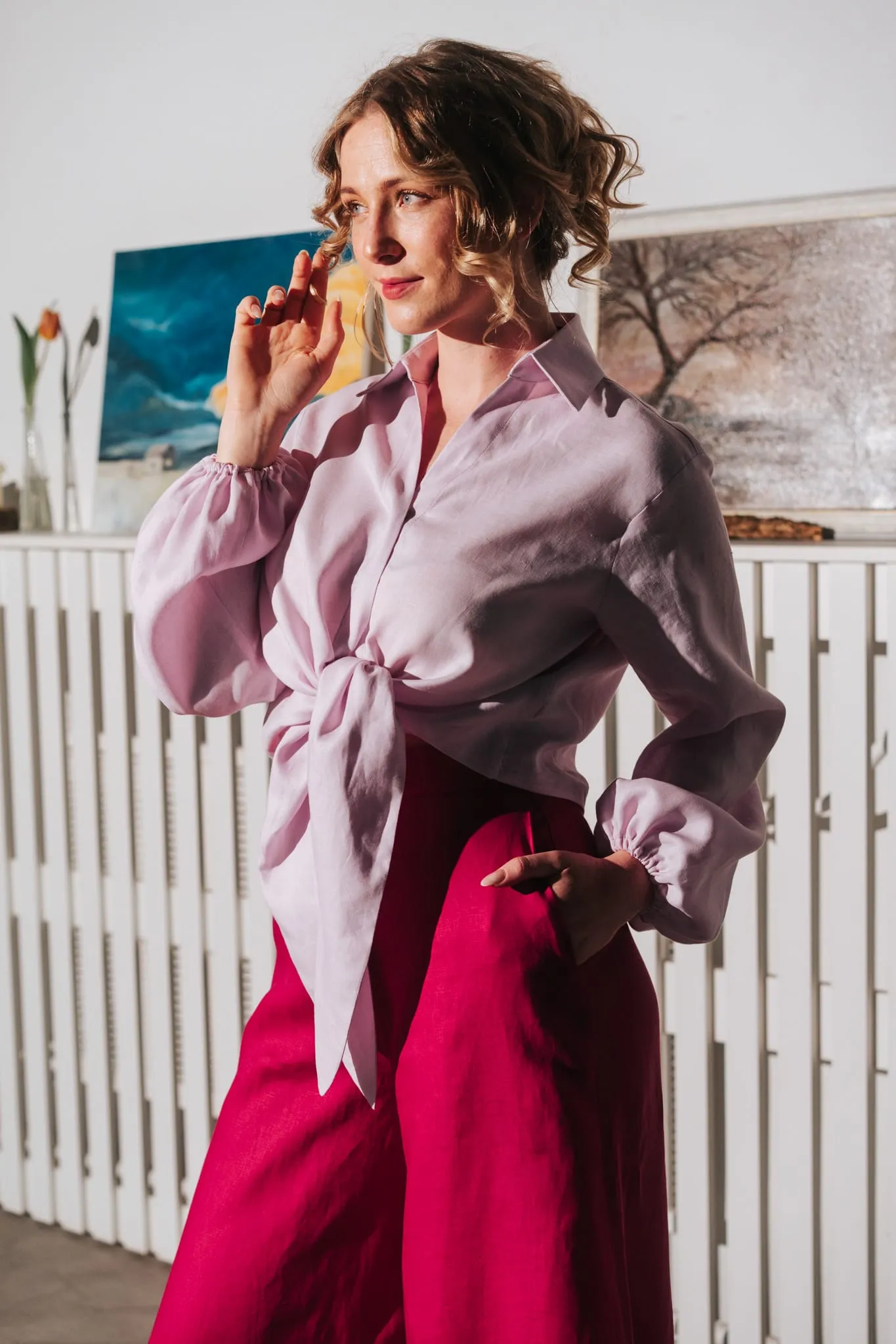 Women's Palazzo Linen Pants Fuchsia sold by Ivalo.com product image thumbnail 5