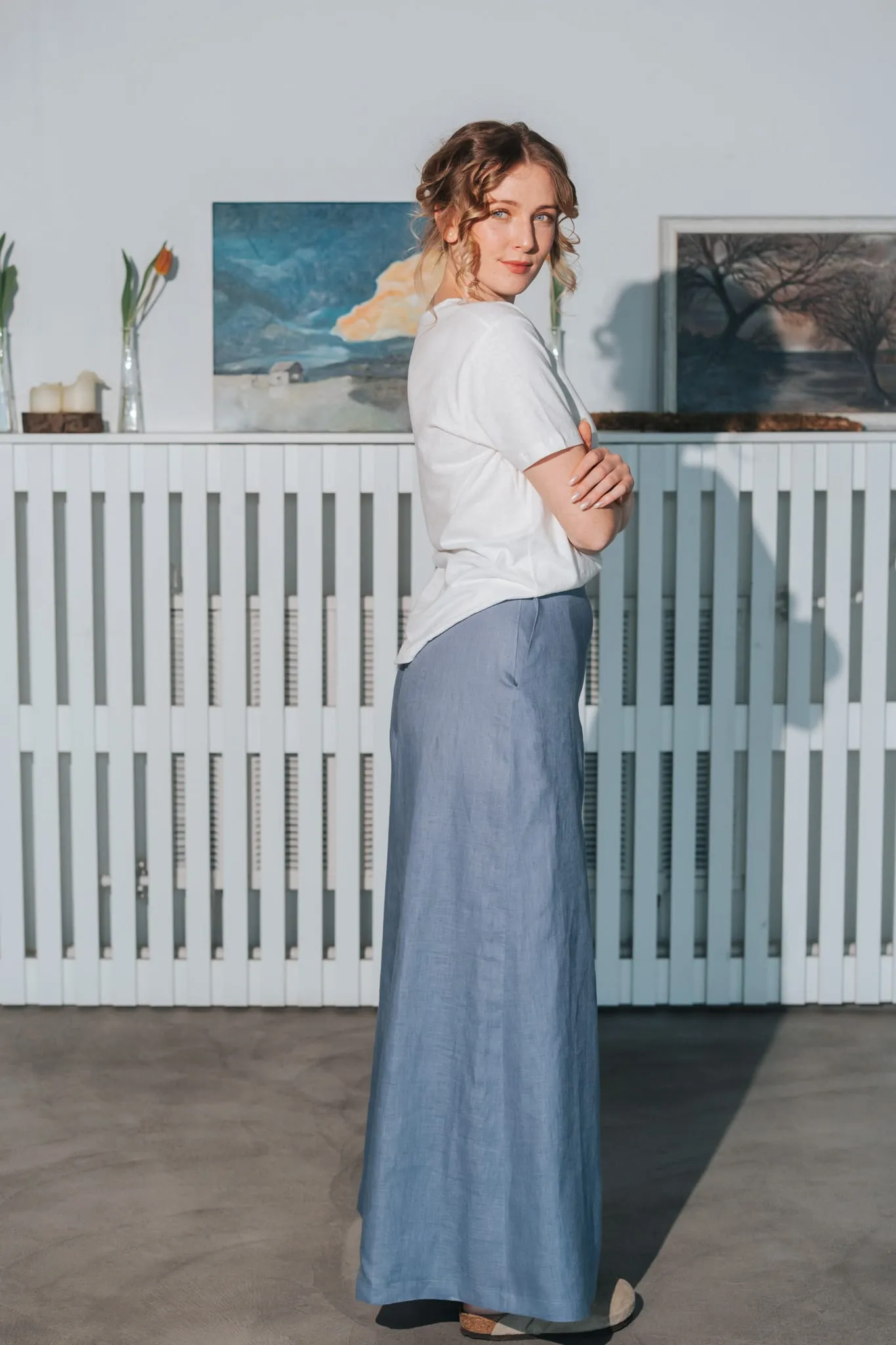 Women's Palazzo Linen Pants Dusty Blue sold by Ivalo.com product image thumbnail 2
