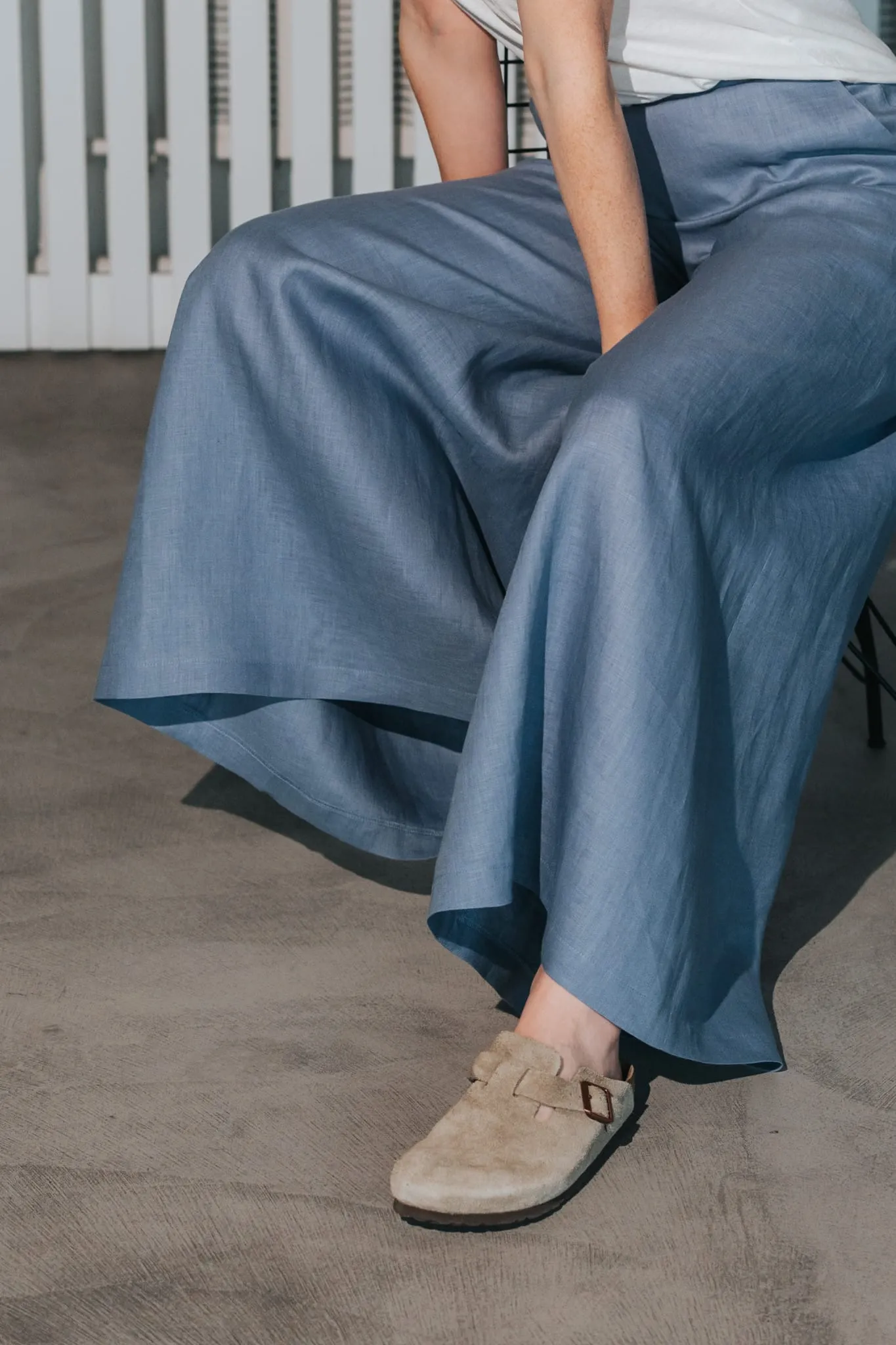 Women's Palazzo Linen Pants Dusty Blue sold by Ivalo.com product image thumbnail 3
