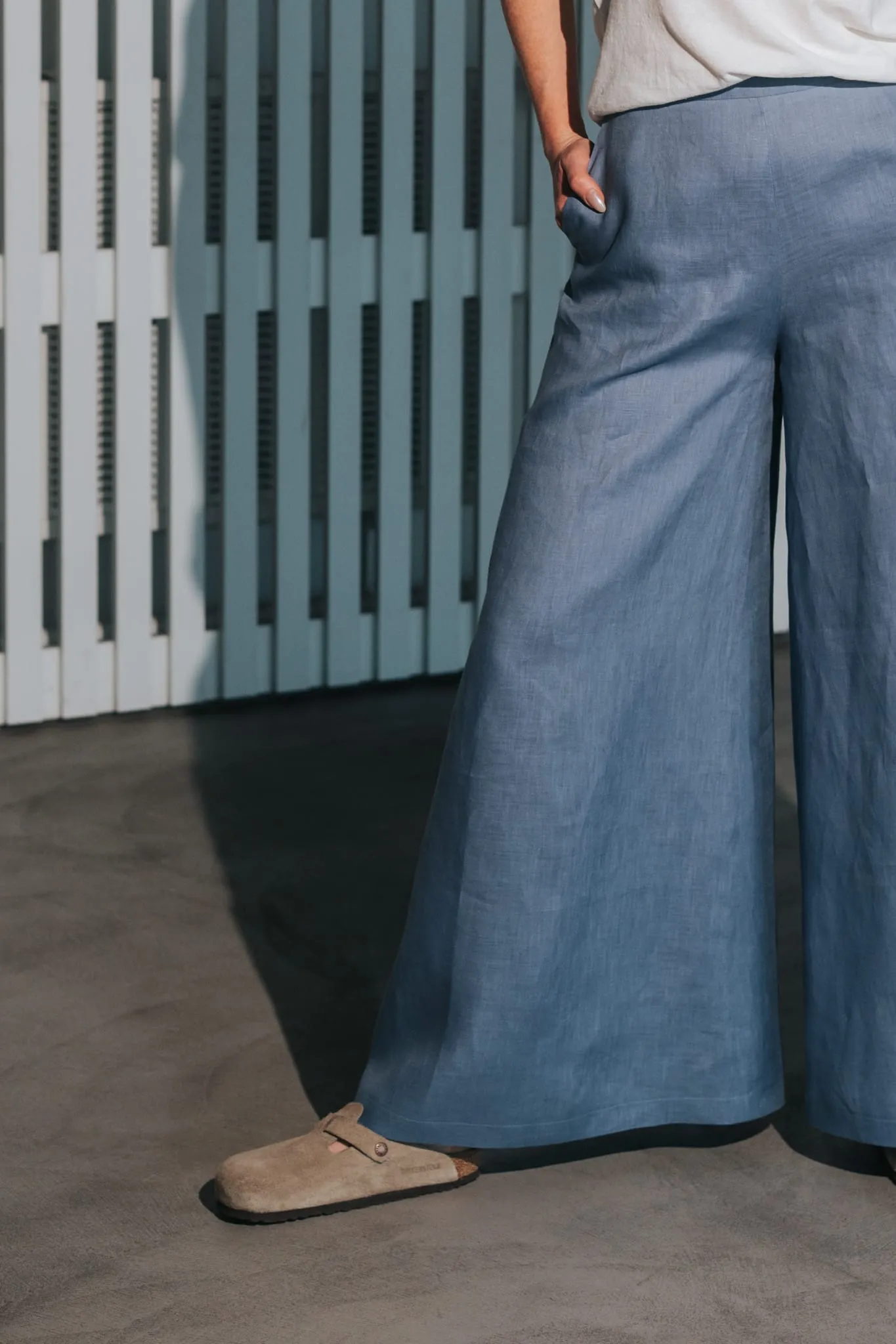 Women's Palazzo Linen Pants Dusty Blue sold by Ivalo.com product image thumbnail 5