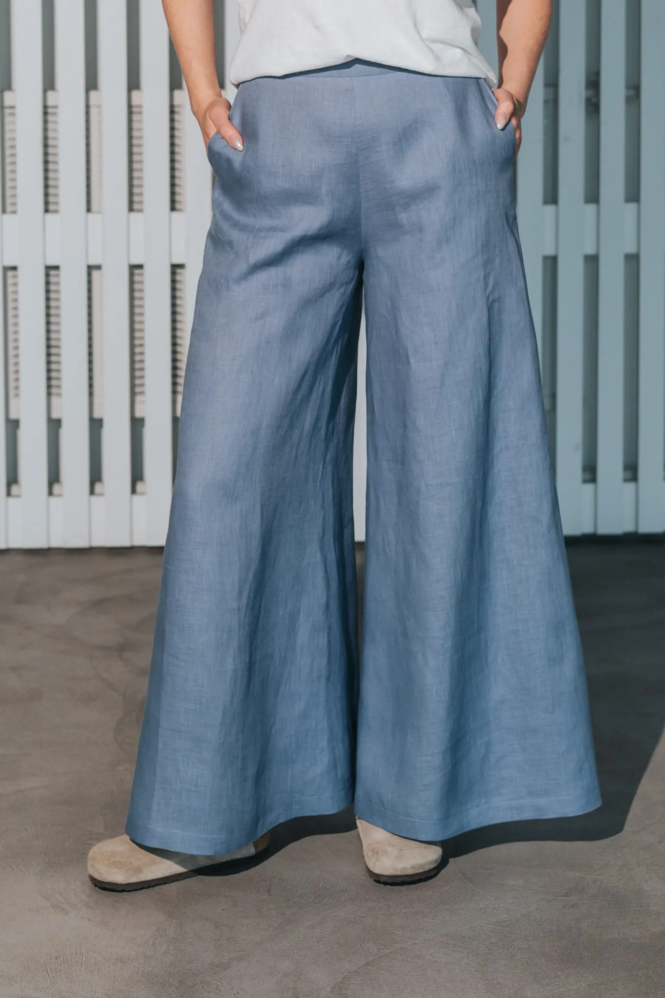 Women's Palazzo Linen Pants Dusty Blue sold by Ivalo.com