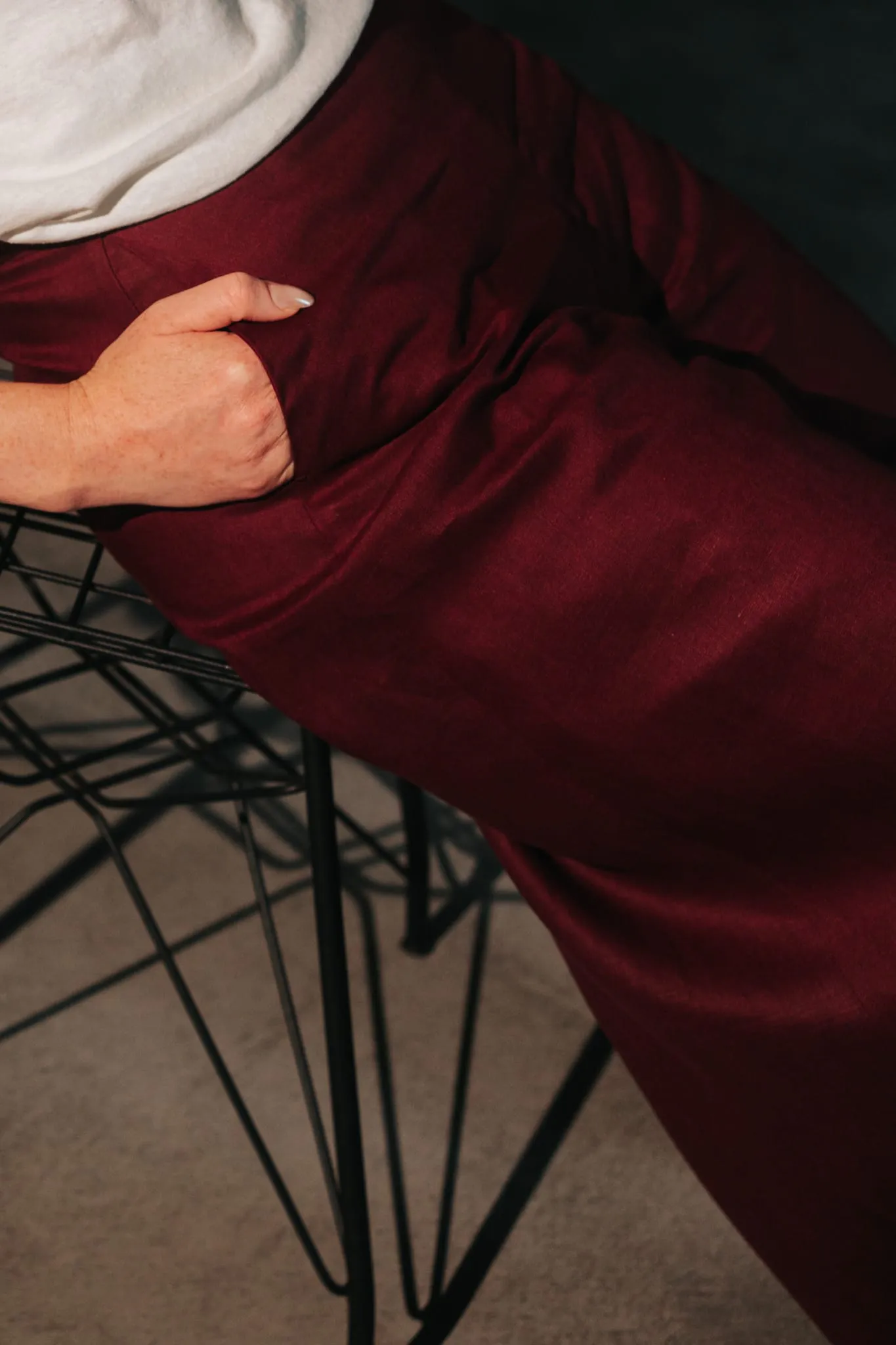 Women's Palazzo Linen Pants Bordeaux sold by Ivalo.com product image thumbnail 3