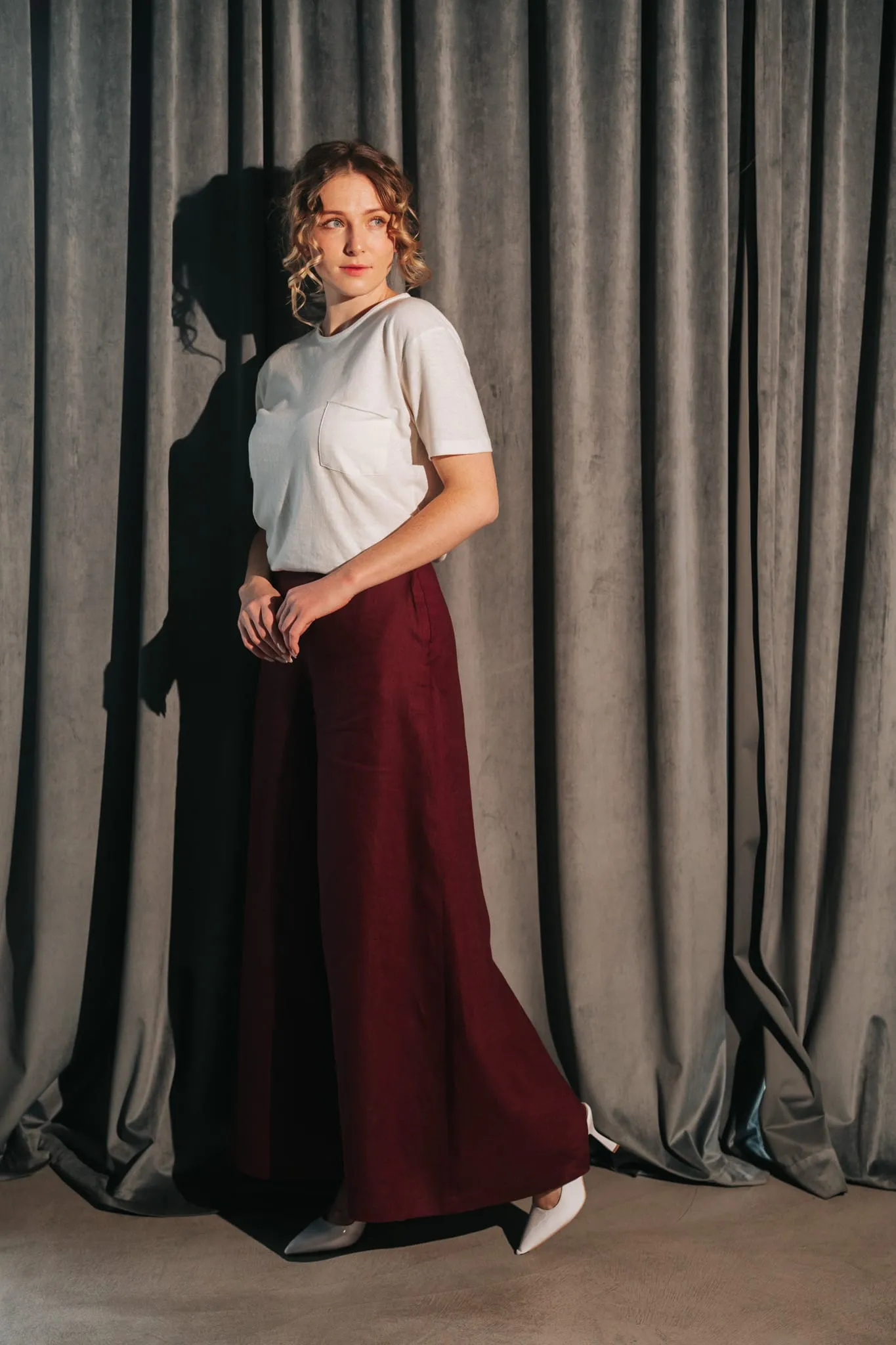 Women's Palazzo Linen Pants Bordeaux sold by Ivalo.com product image thumbnail 5