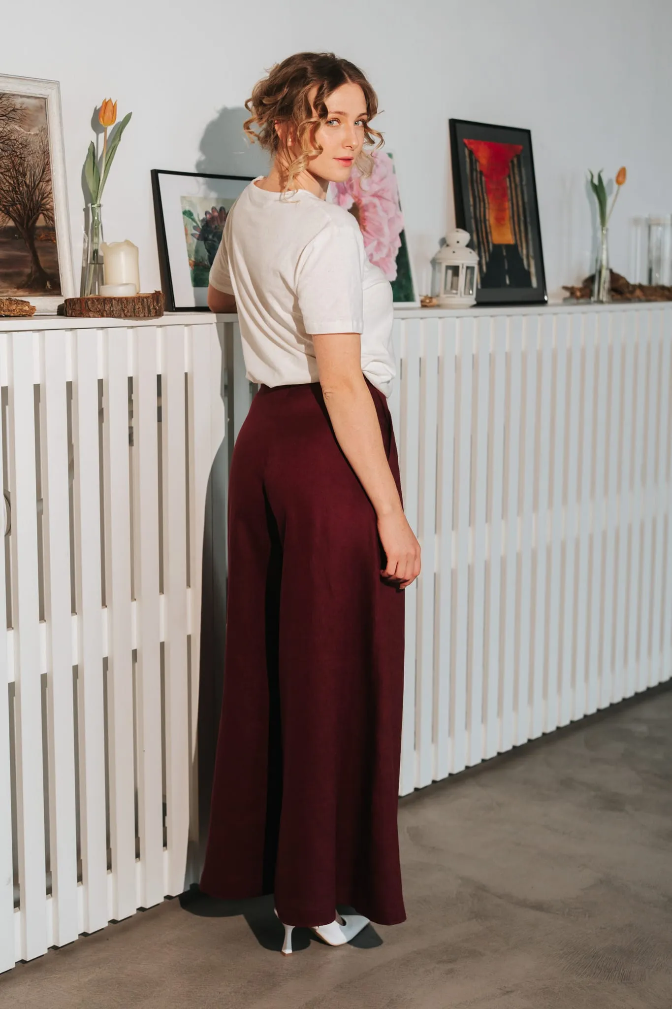 Women's Palazzo Linen Pants Bordeaux sold by Ivalo.com product image thumbnail 2