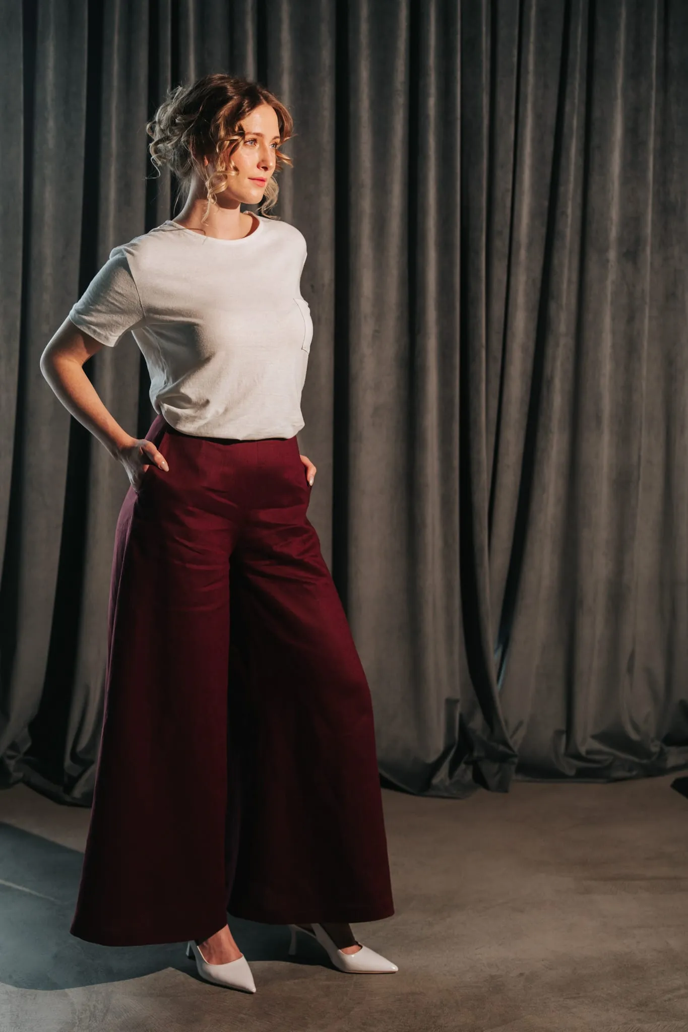 Women's Palazzo Linen Pants Bordeaux sold by Ivalo.com product image thumbnail 4