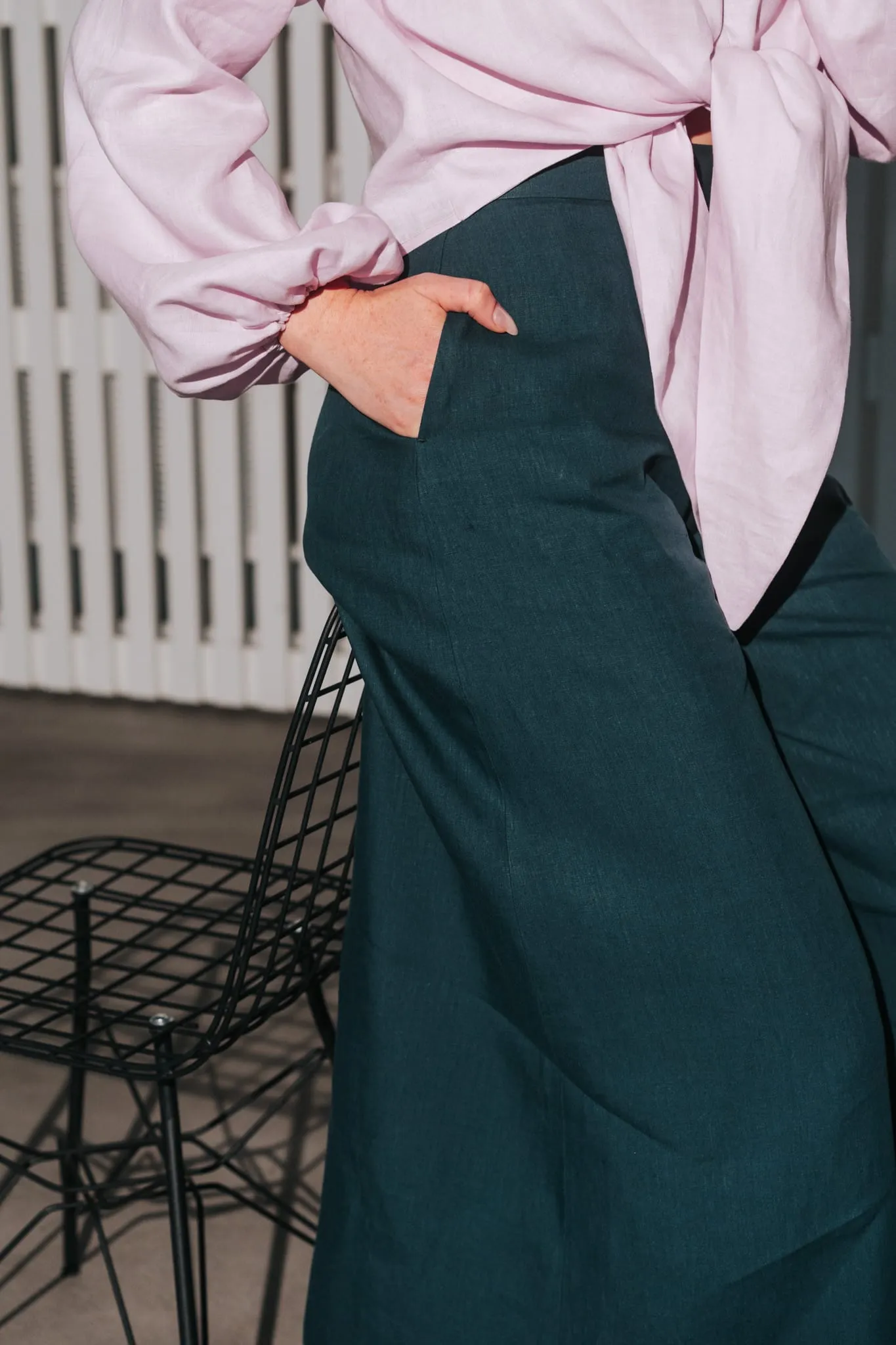 Women's Palazzo Linen Pants Forest Green sold by Ivalo.com product image thumbnail 4