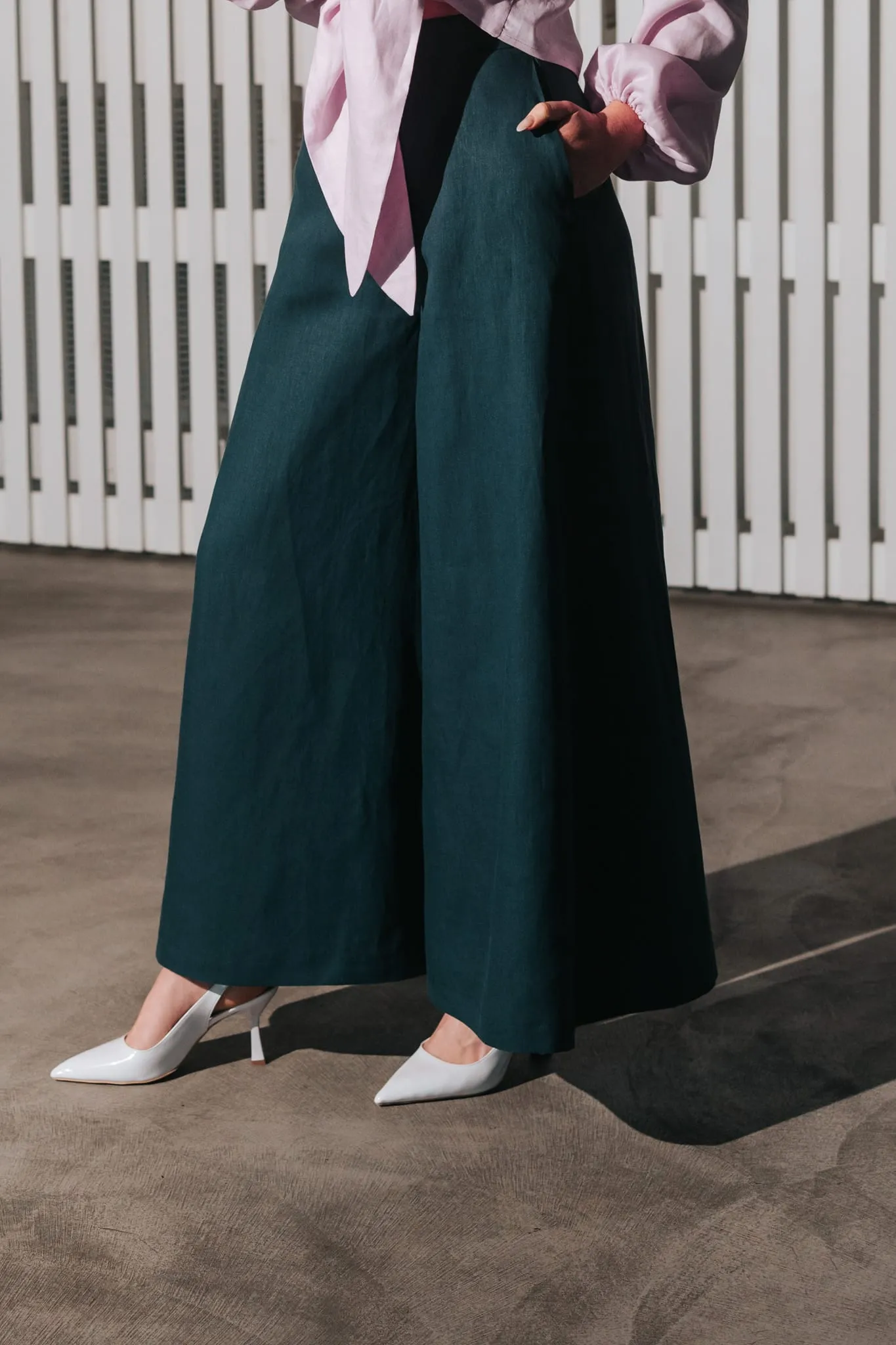 Women's Palazzo Linen Pants Forest Green sold by Ivalo.com