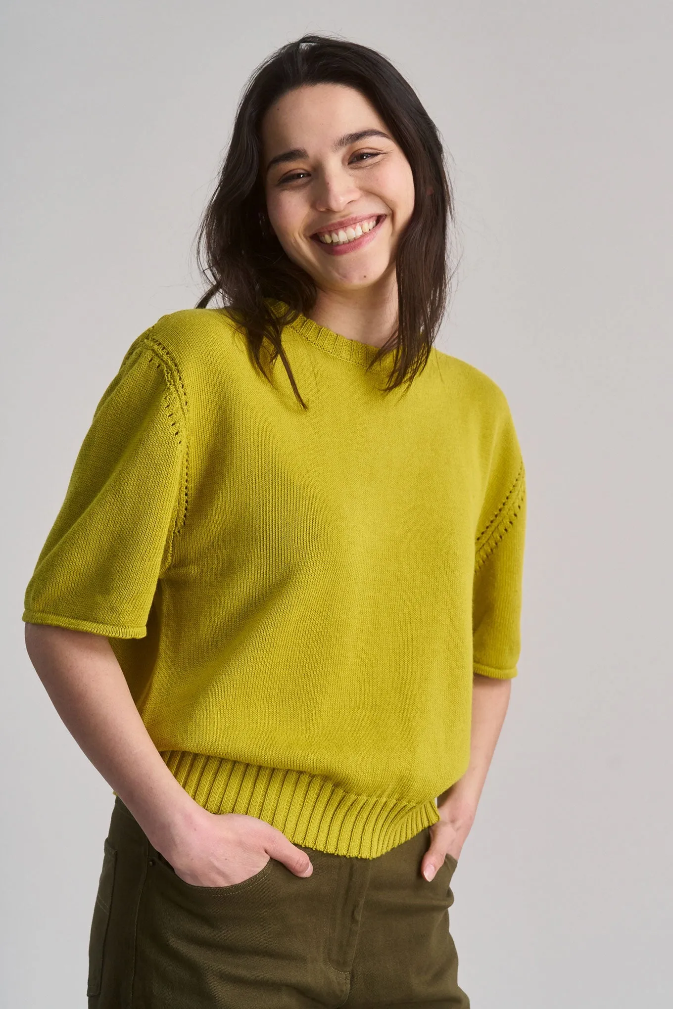 Stevie Organic Linen Knit Tee Sap Green sold by Ivalo.com