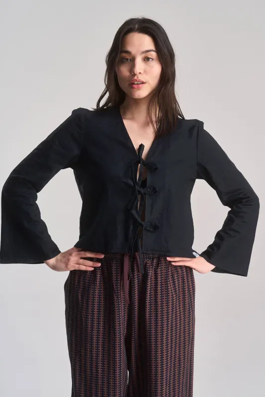 Savannah Linen/Cotton Tie Top Black sold by Ivalo.com