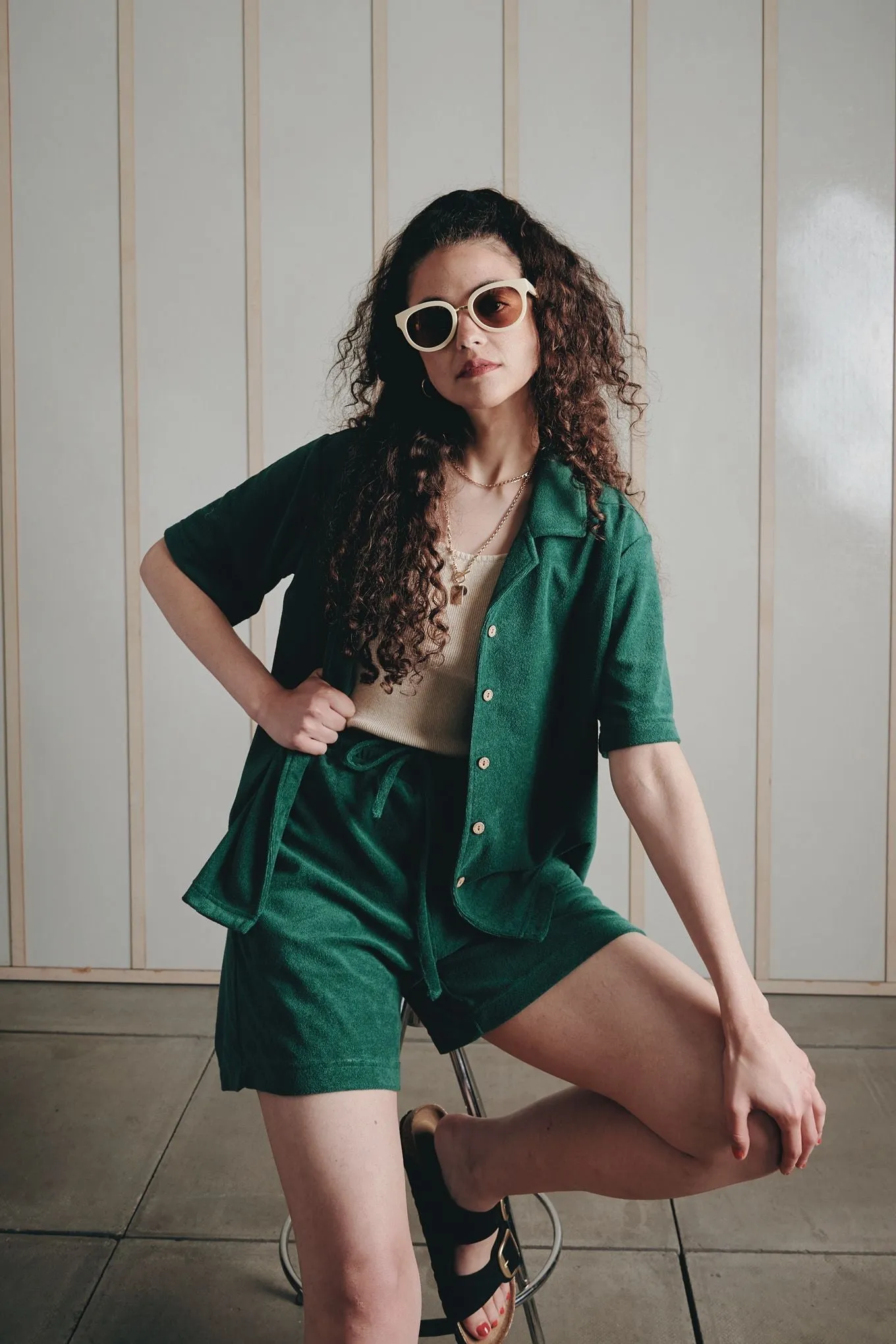 Ocean Cotton Blend Terry Towelling Shirt Jungle Green sold by Ivalo.com