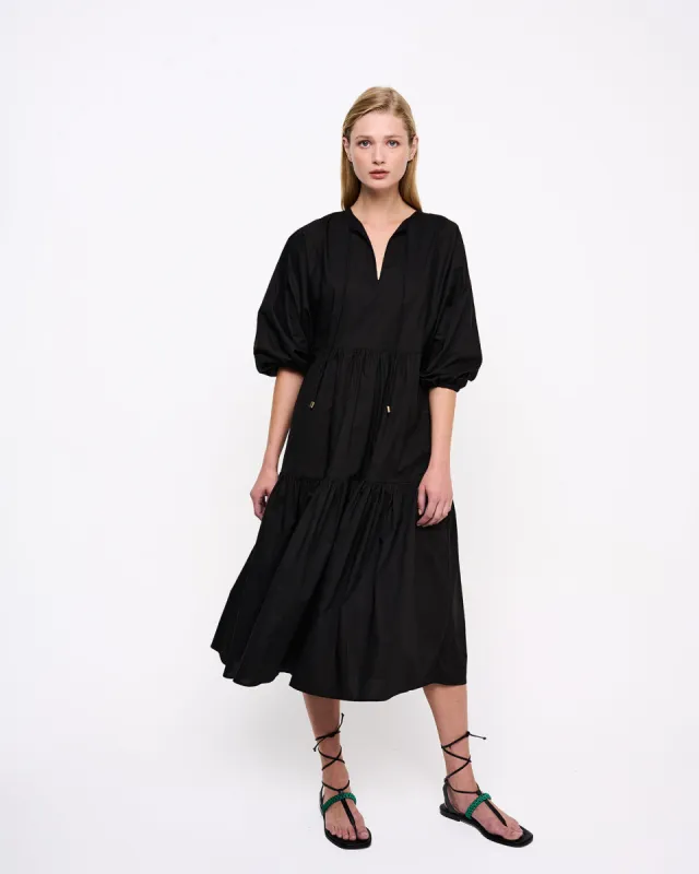 Puff Sleeve Midi Dress Black sold by Ivalo.com