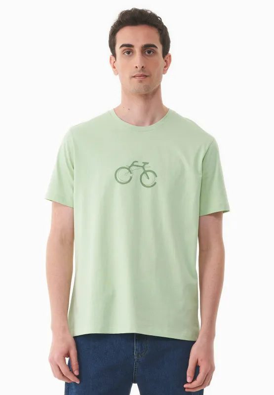 Men's Bike Print Organic Cotton T-Shirt Foam Green sold by Ivalo.com