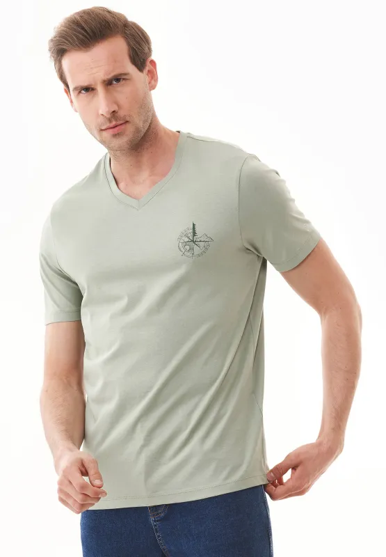 Men's Compass Print Organic Cotton T-Shirt Olive Grey sold by Ivalo.com