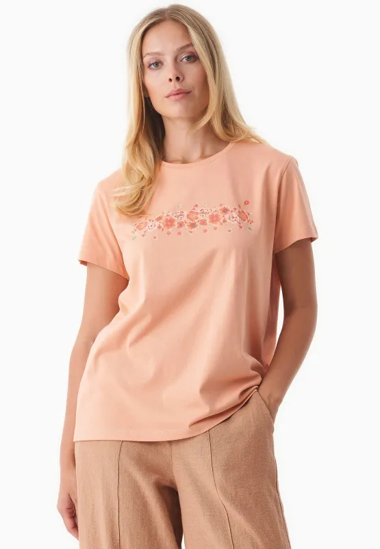 Flowers Print Organic Cotton T-Shirt Peach sold by Ivalo.com