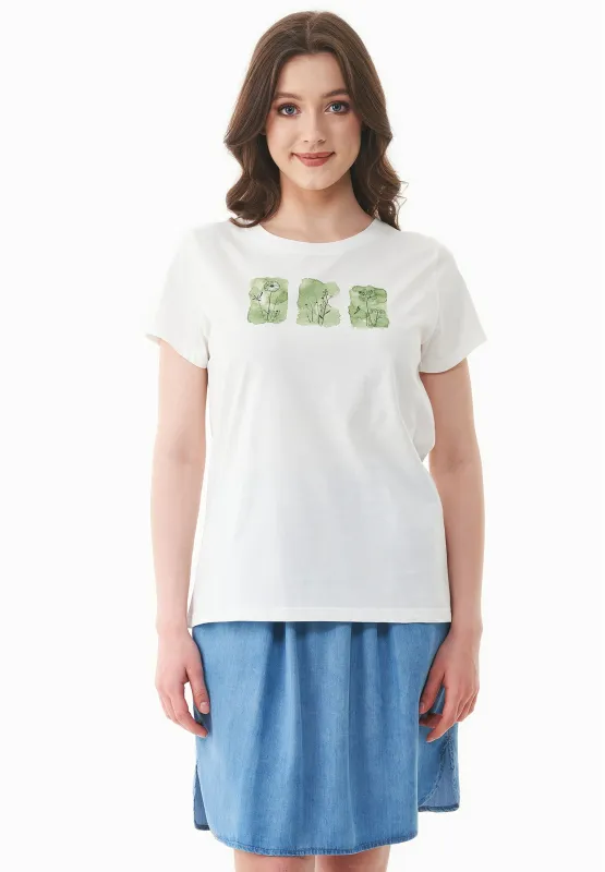 Nature Print Organic Cotton T-Shirt Off White sold by Ivalo.com