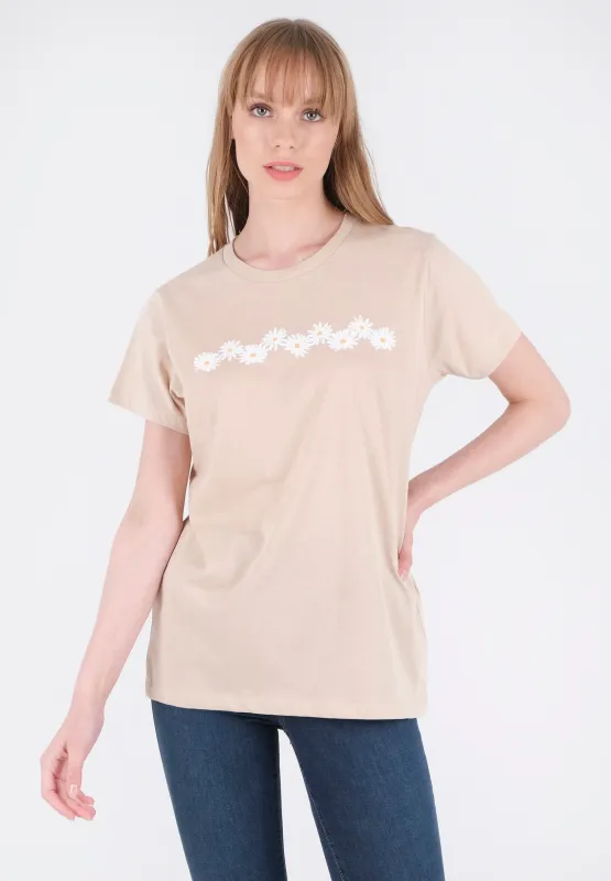 Daisy Print Organic Cotton T-Shirt Birch sold by Ivalo.com