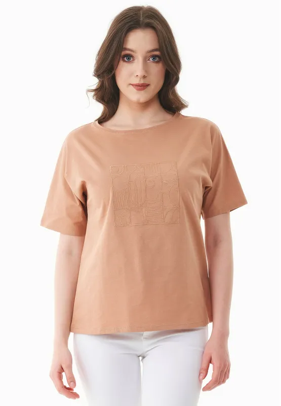 Embroidered Organic Cotton T-Shirt Tan sold by Ivalo.com