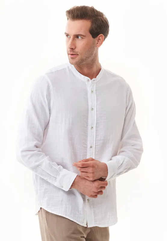 Men's Stand-Up Collar Organic Cotton Shirt White sold by Ivalo.com