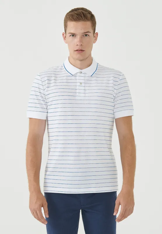 Men's Striped Polo Shirt Organic Cotton White sold by Ivalo.com