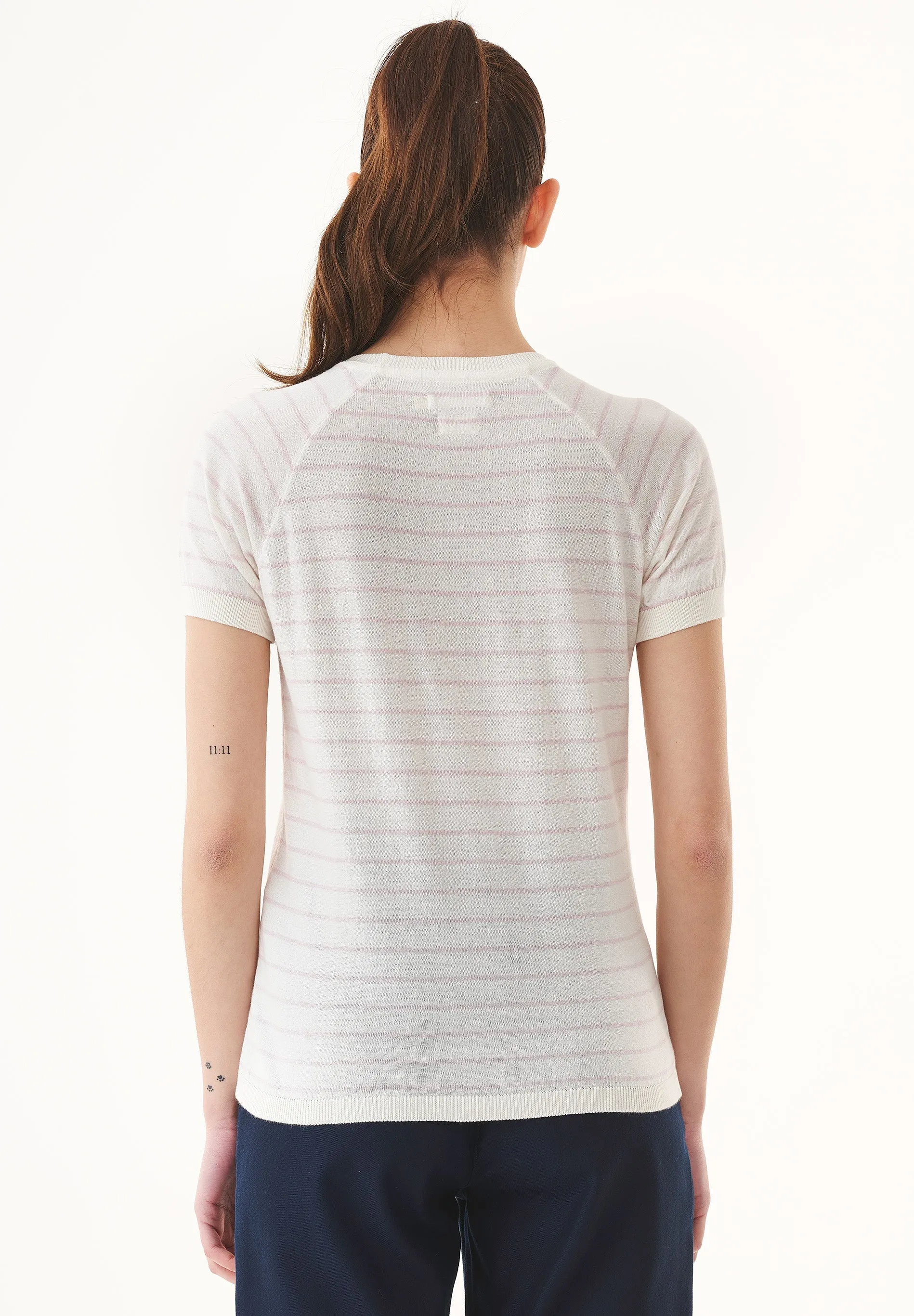 Women's Fine-Knit Organic Cotton T-Shirt Striped Off-White/Soft Pink sold by Ivalo.com product image thumbnail 2