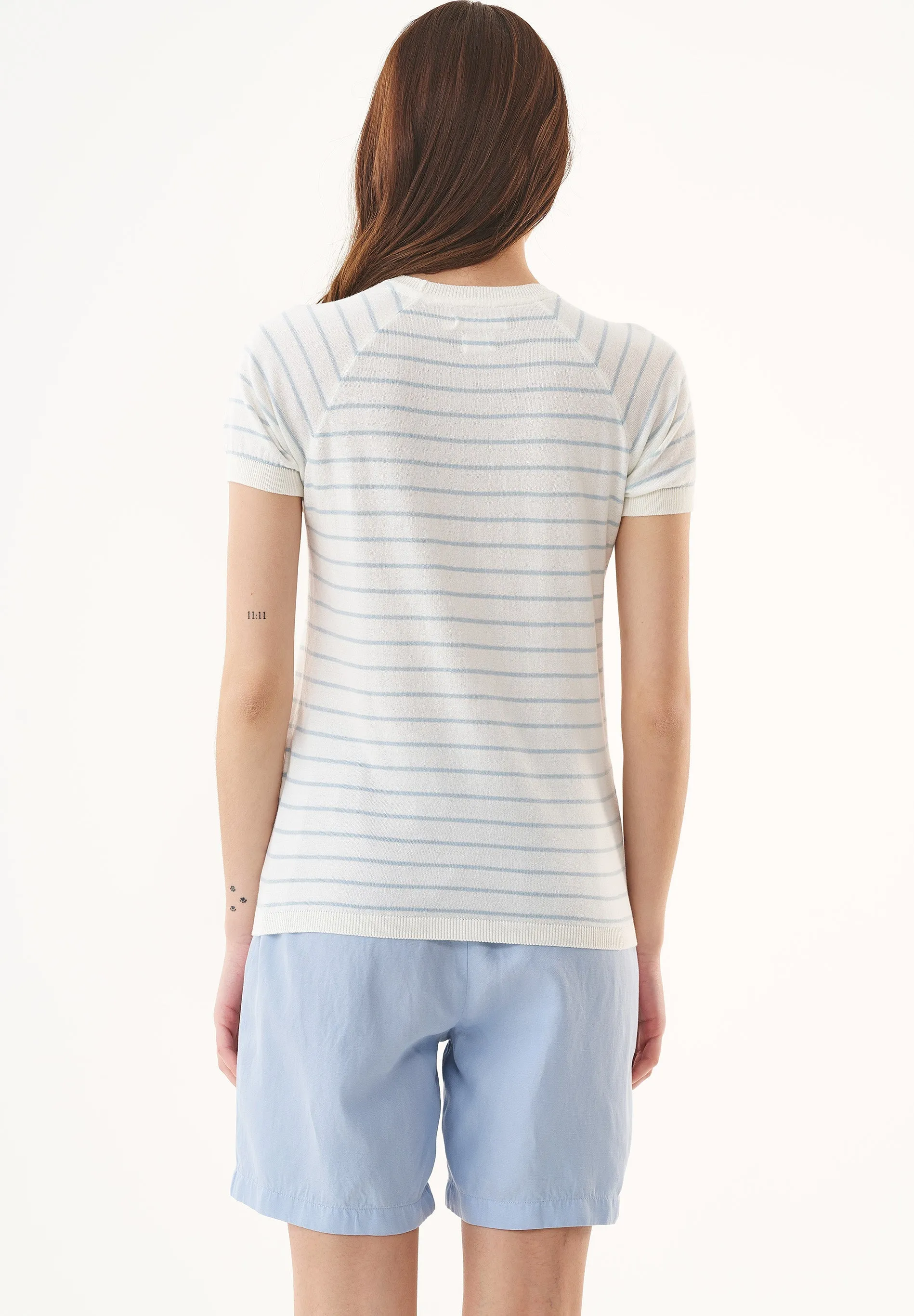 Women's Fine-Knit Organic Cotton T-Shirt Striped Off-White/Mid Blue sold by Ivalo.com product image thumbnail 2