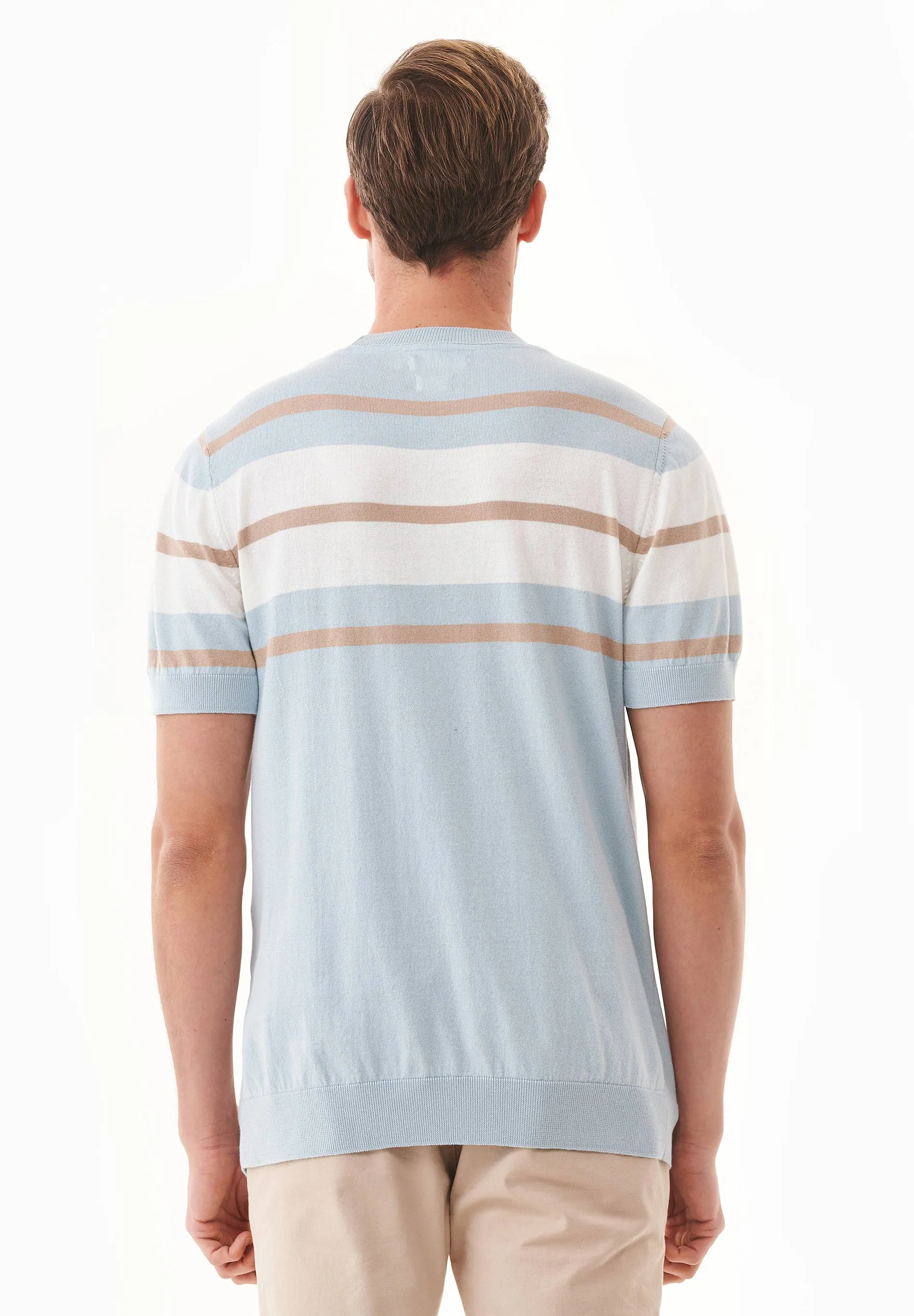Men's Fine-Knit Organic Cotton T-Shirt Striped Blue Haze/Beige/Off-White sold by Ivalo.com product image thumbnail 2