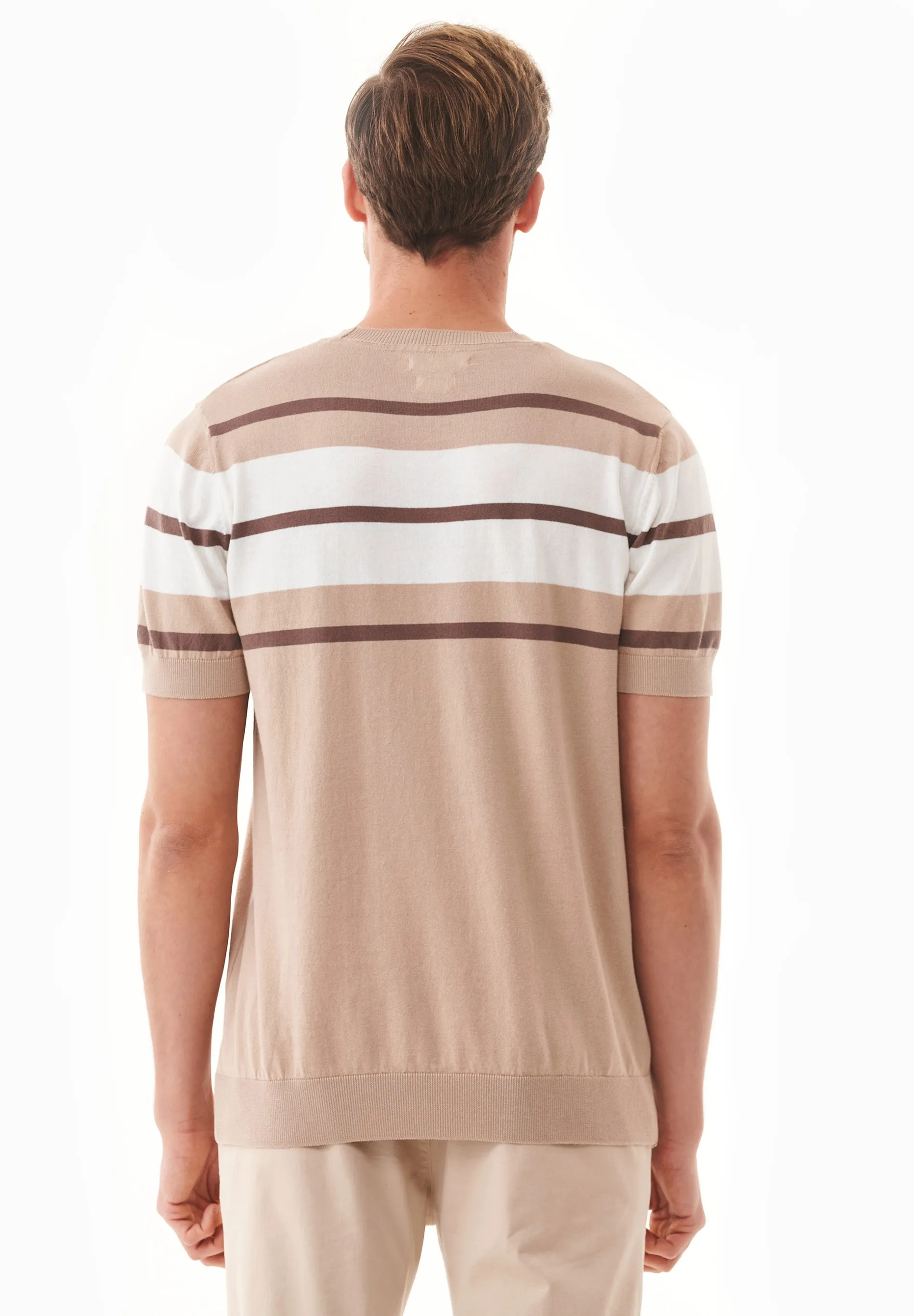 Men's Fine-Knit Organic Cotton T-Shirt Striped Beige/Deep Taupe/Off-White sold by Ivalo.com product image thumbnail 2