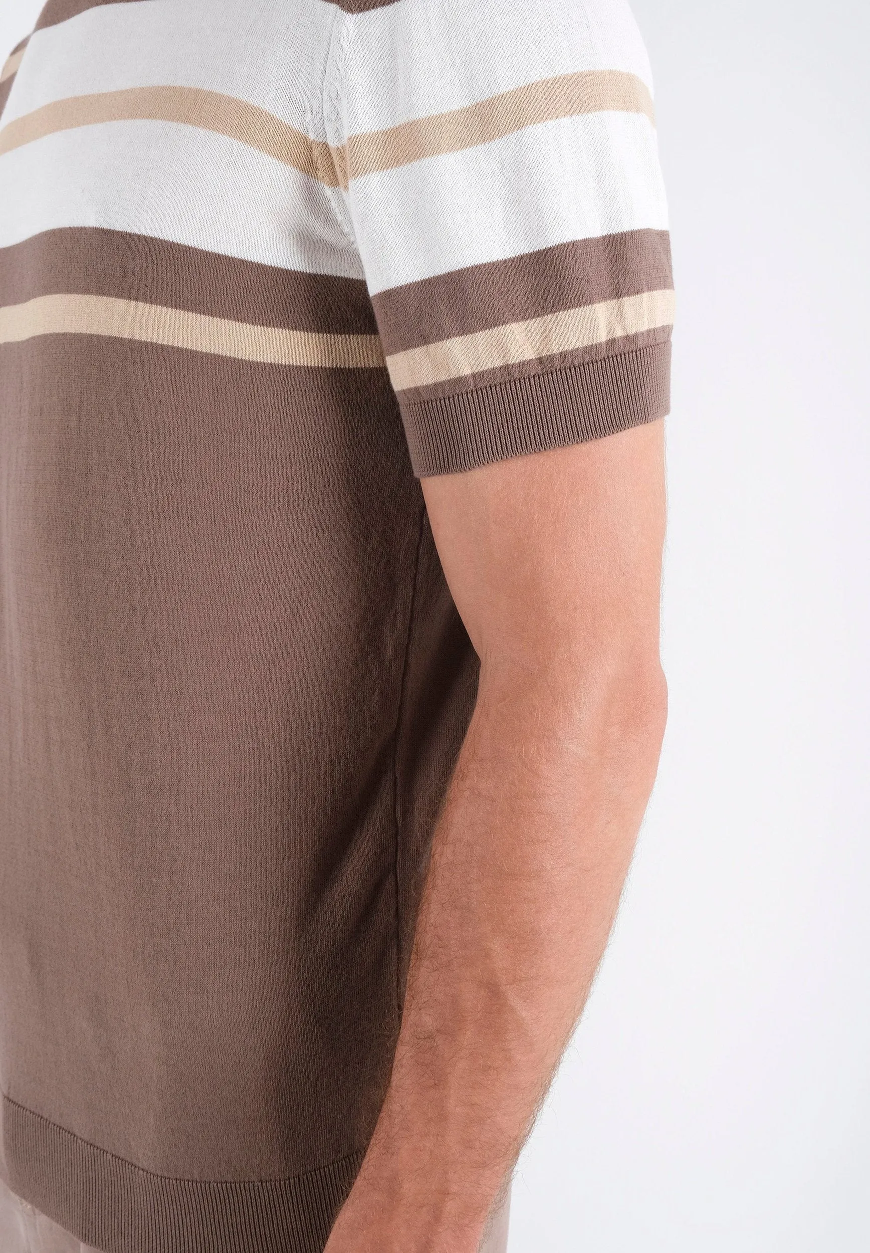 Men's Fine-Knit Organic Cotton T-Shirt Striped Deep Taupe/Beige/Off-White sold by Ivalo.com product image thumbnail 4