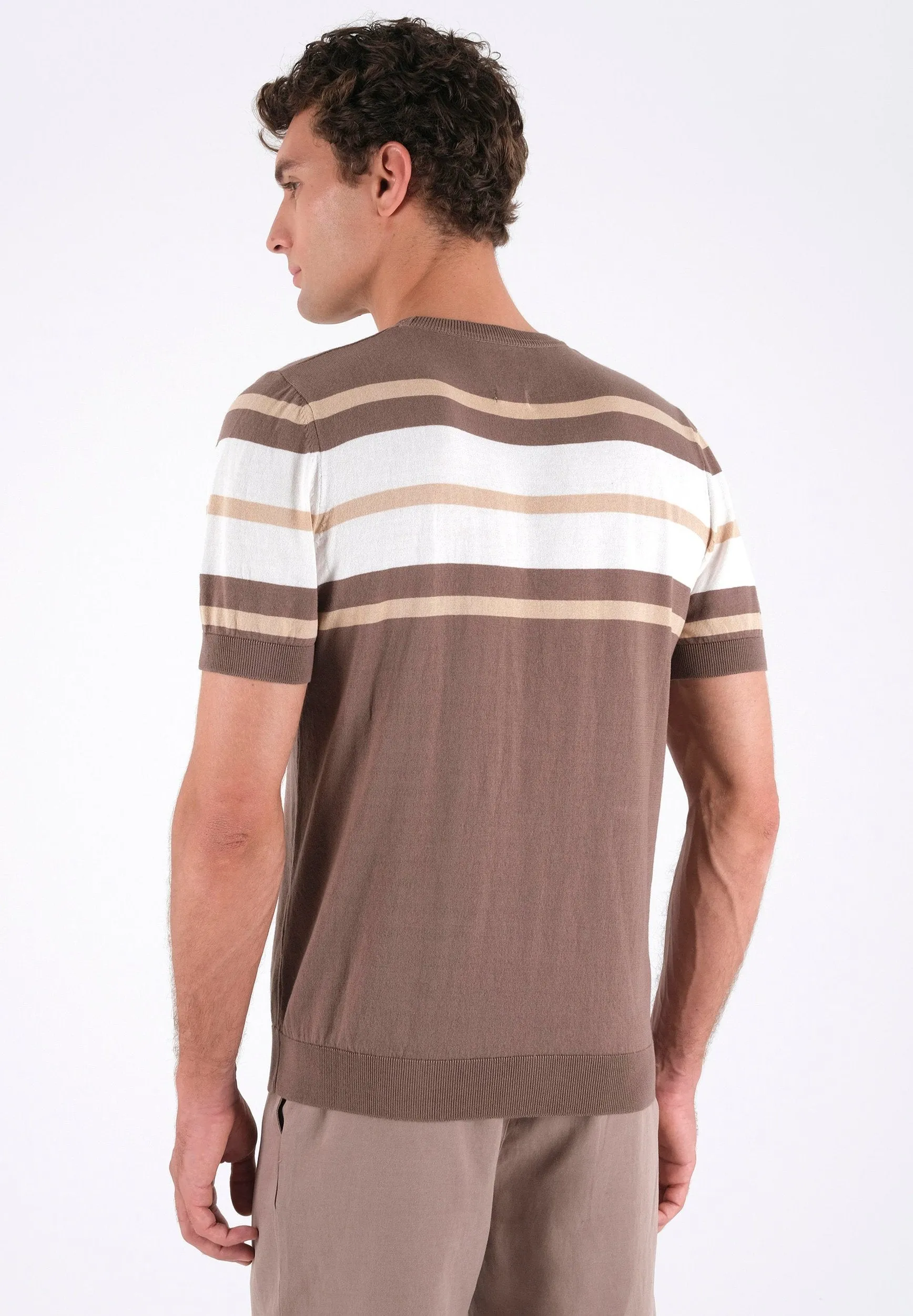 Men's Fine-Knit Organic Cotton T-Shirt Striped Deep Taupe/Beige/Off-White sold by Ivalo.com product image thumbnail 2