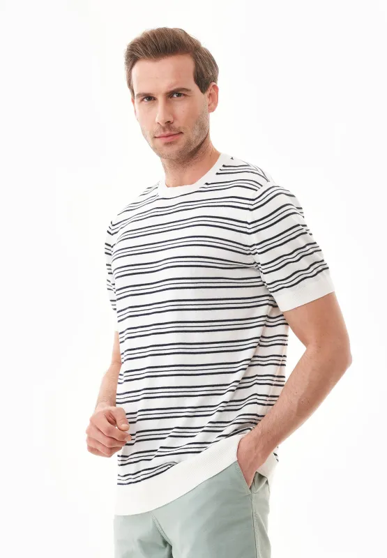 Men's Fine-Knit Organic Cotton T-Shirt Striped Off-White/Navy sold by Ivalo.com