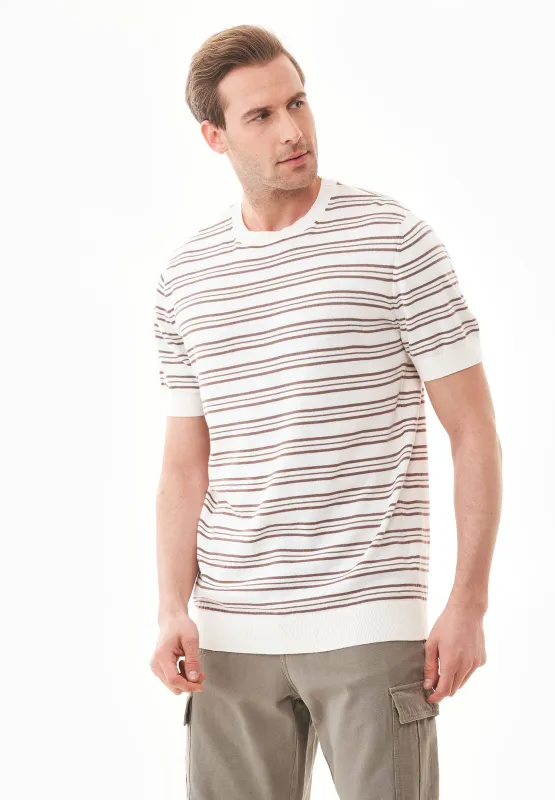 Men's Fine-Knit Organic Cotton T-Shirt Striped Off-White/Deep Taupe sold by Ivalo.com
