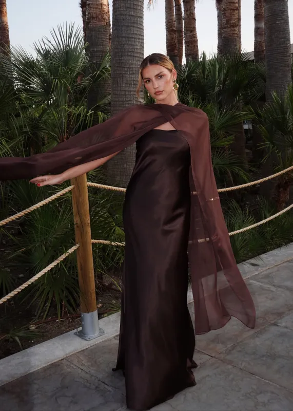 La Noche Strapless Satin Gown with Shawl Dark Brown sold by Ivalo.com