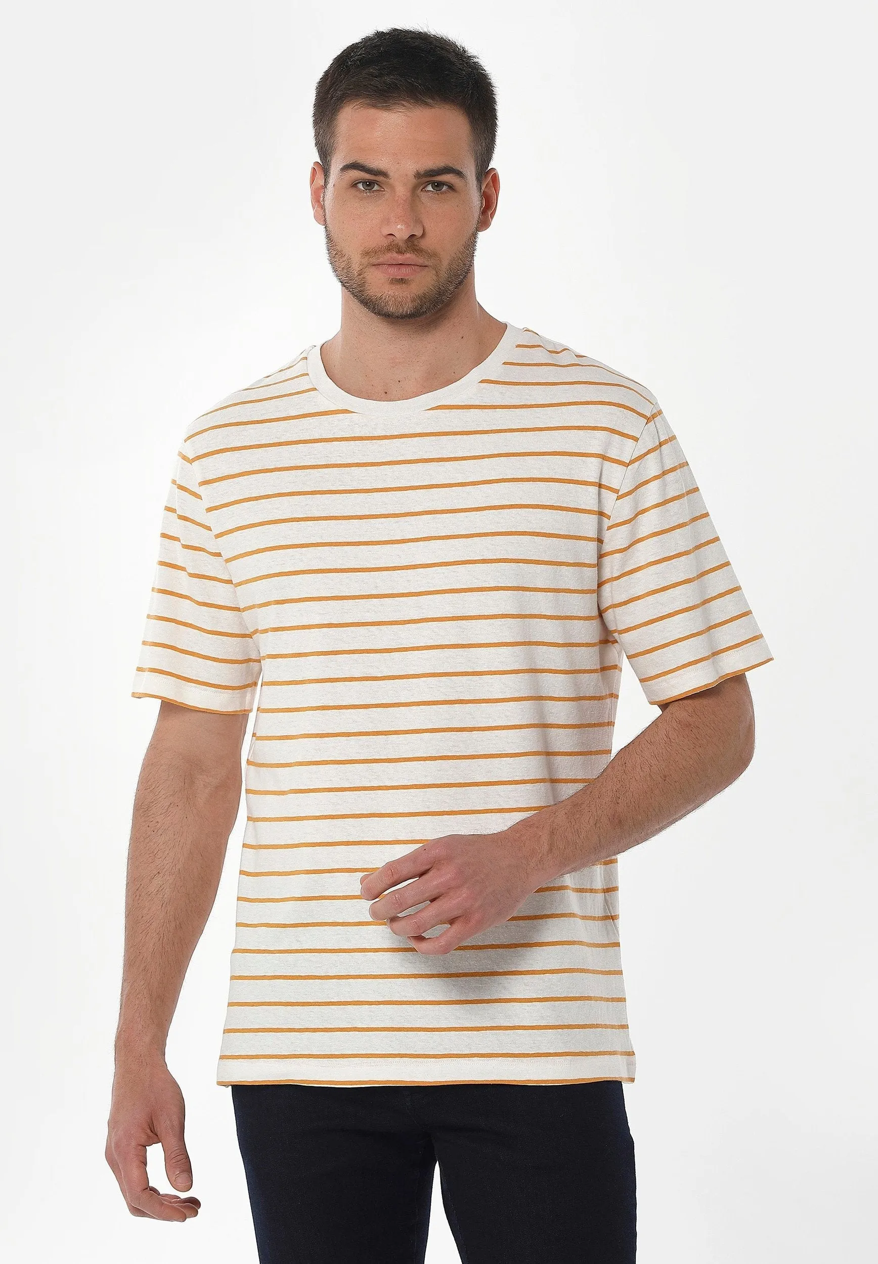 Men's Striped Linen Blend T-Shirt Off White / Mango sold by Ivalo.com product image thumbnail 3