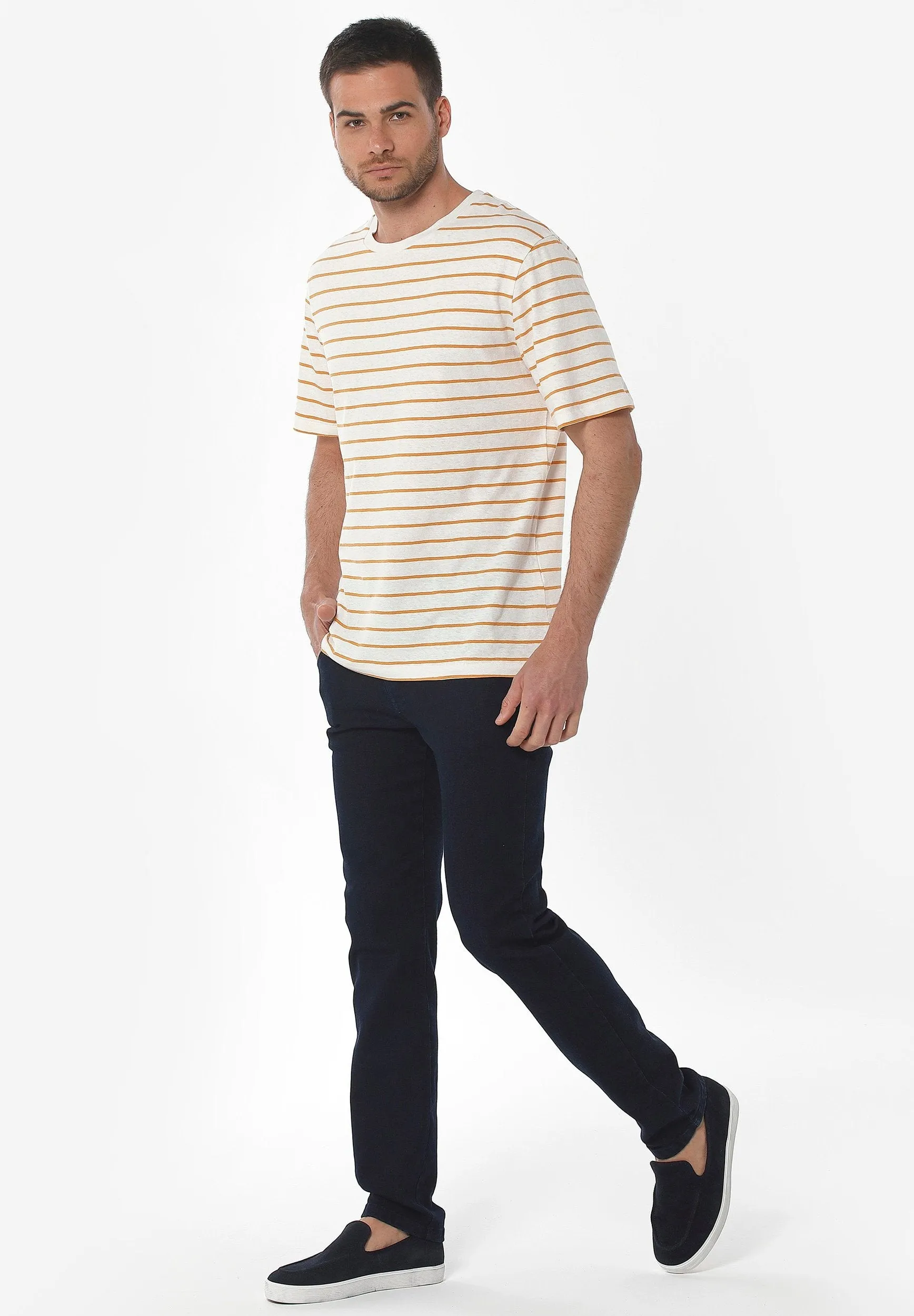 Men's Striped Linen Blend T-Shirt Off White / Mango sold by Ivalo.com product image thumbnail 4
